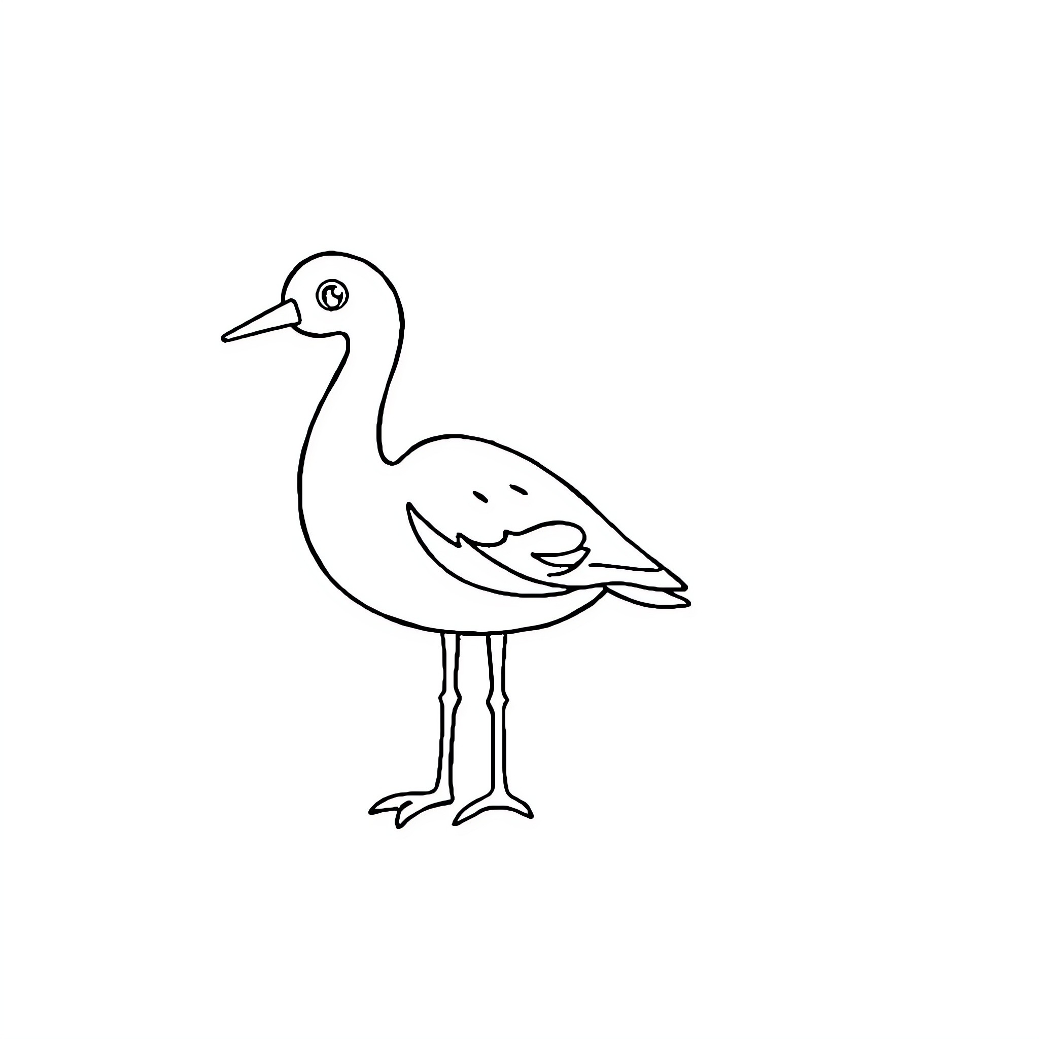 Image of a simple cartoon duck Coloring Page (free black-and-white line drawing printable PDF for all, from beginners to advanced learners, including children, teens, adults, and seniors)