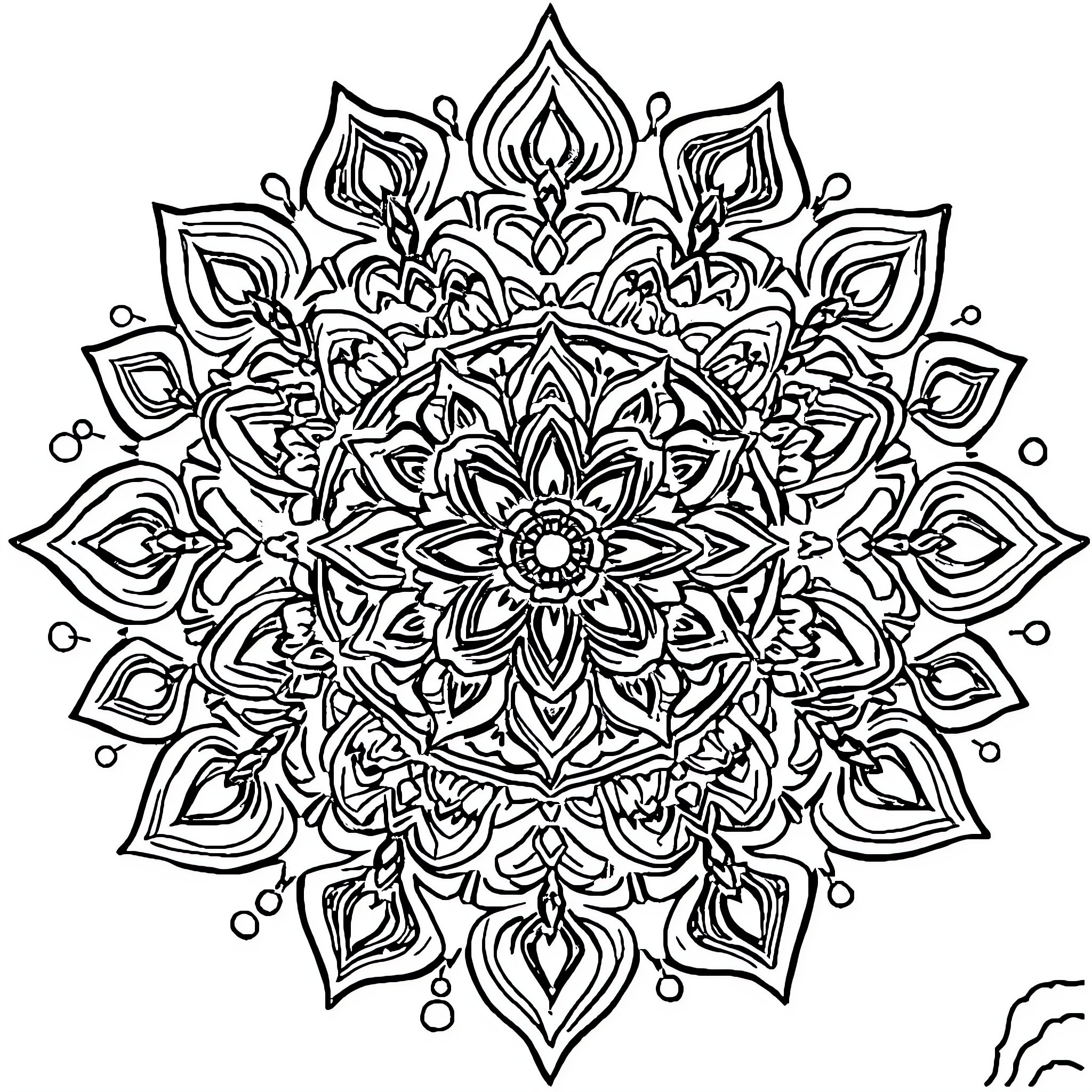 Doodle of intricate mandala pattern Coloring Page (free black-and-white line drawing printable PDF for all, from beginners to advanced learners, including children, teens, adults, and seniors)