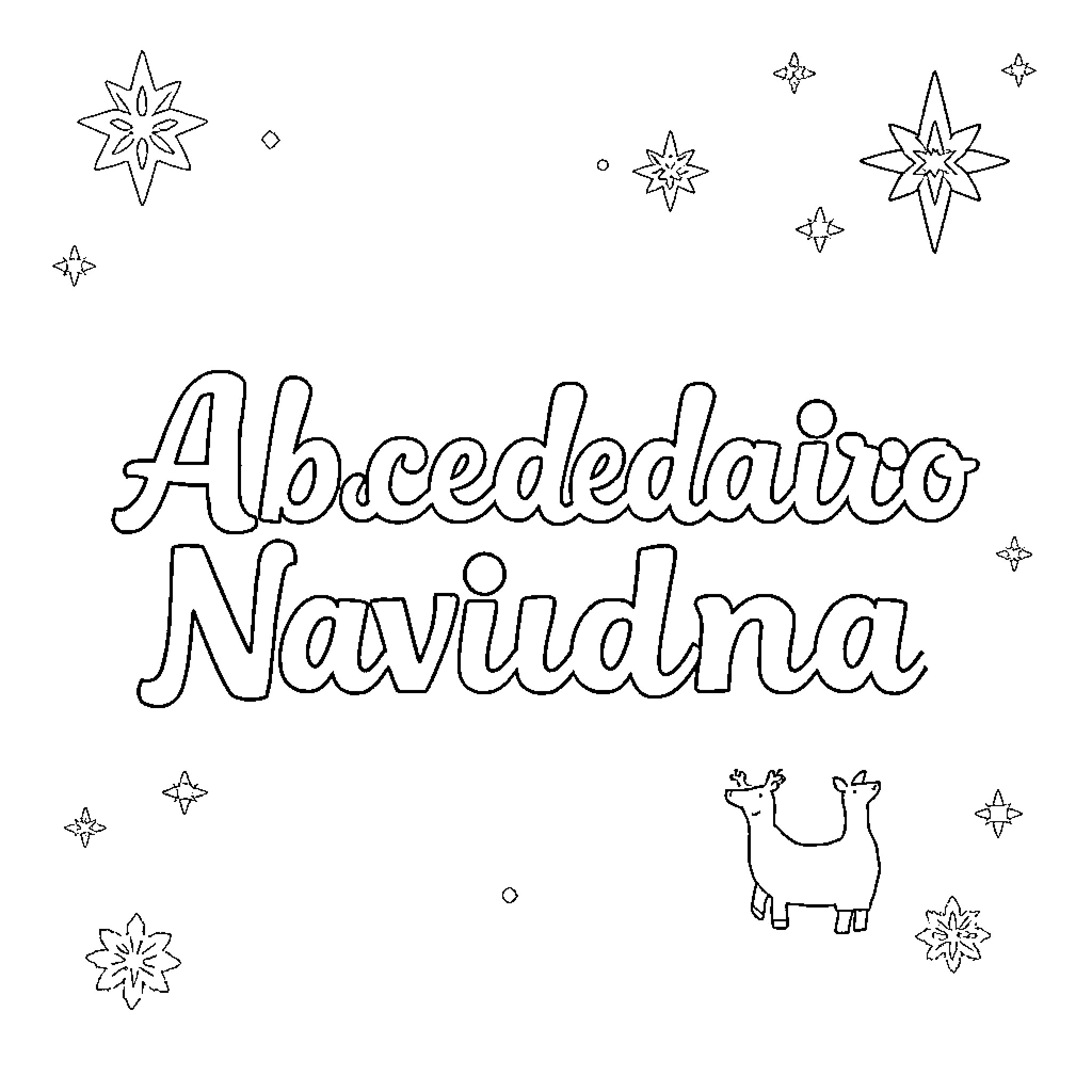 Alphabet Drawings of Nativity Scenes Coloring Page (free black-and-white line drawing printable PDF for all, from beginners to advanced learners, including children, teens, adults, and seniors)