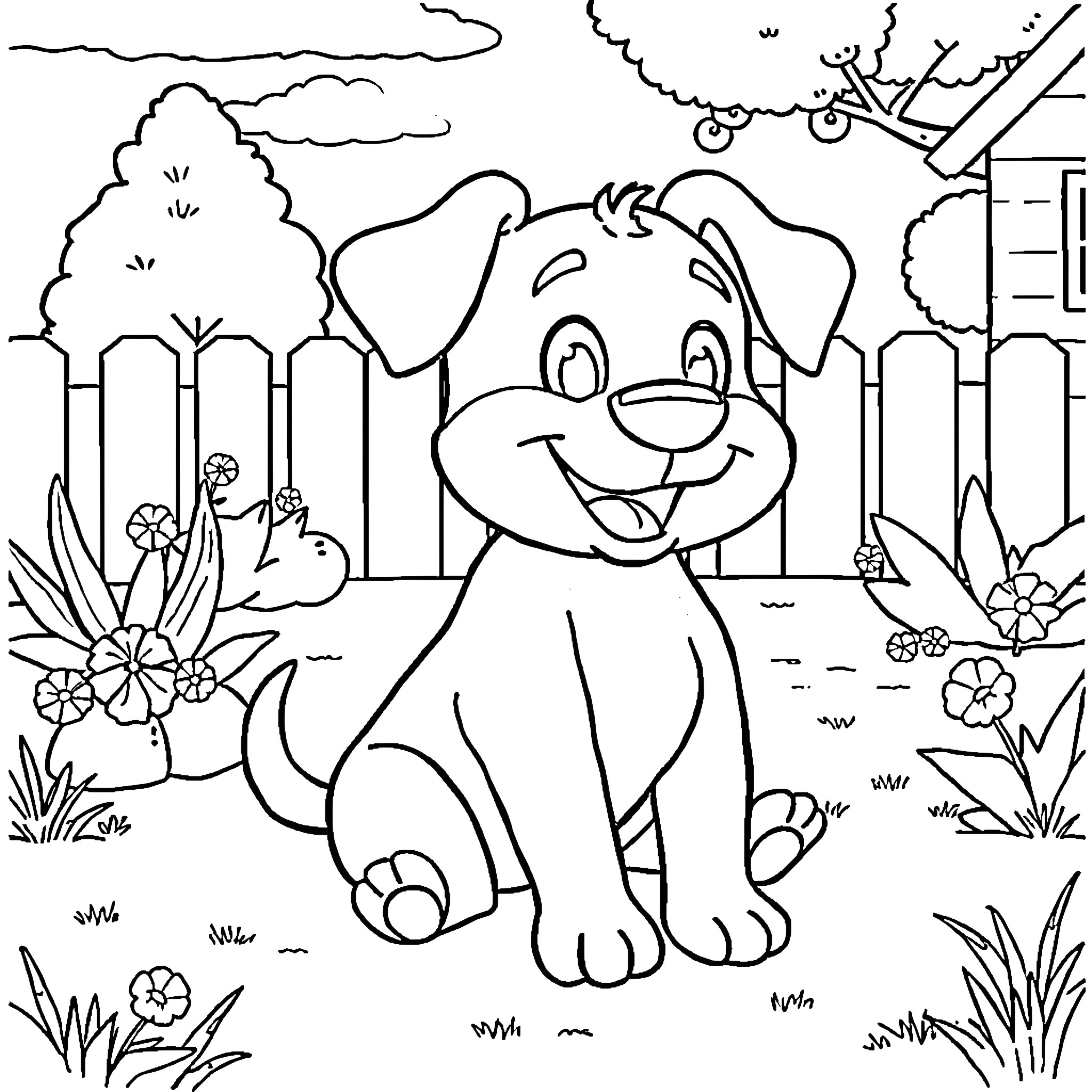 Bluey enjoying the outdoors with cute animals Coloring Page (free black-and-white line drawing printable PDF for all, from beginners to advanced learners, including children, teens, adults, and seniors)