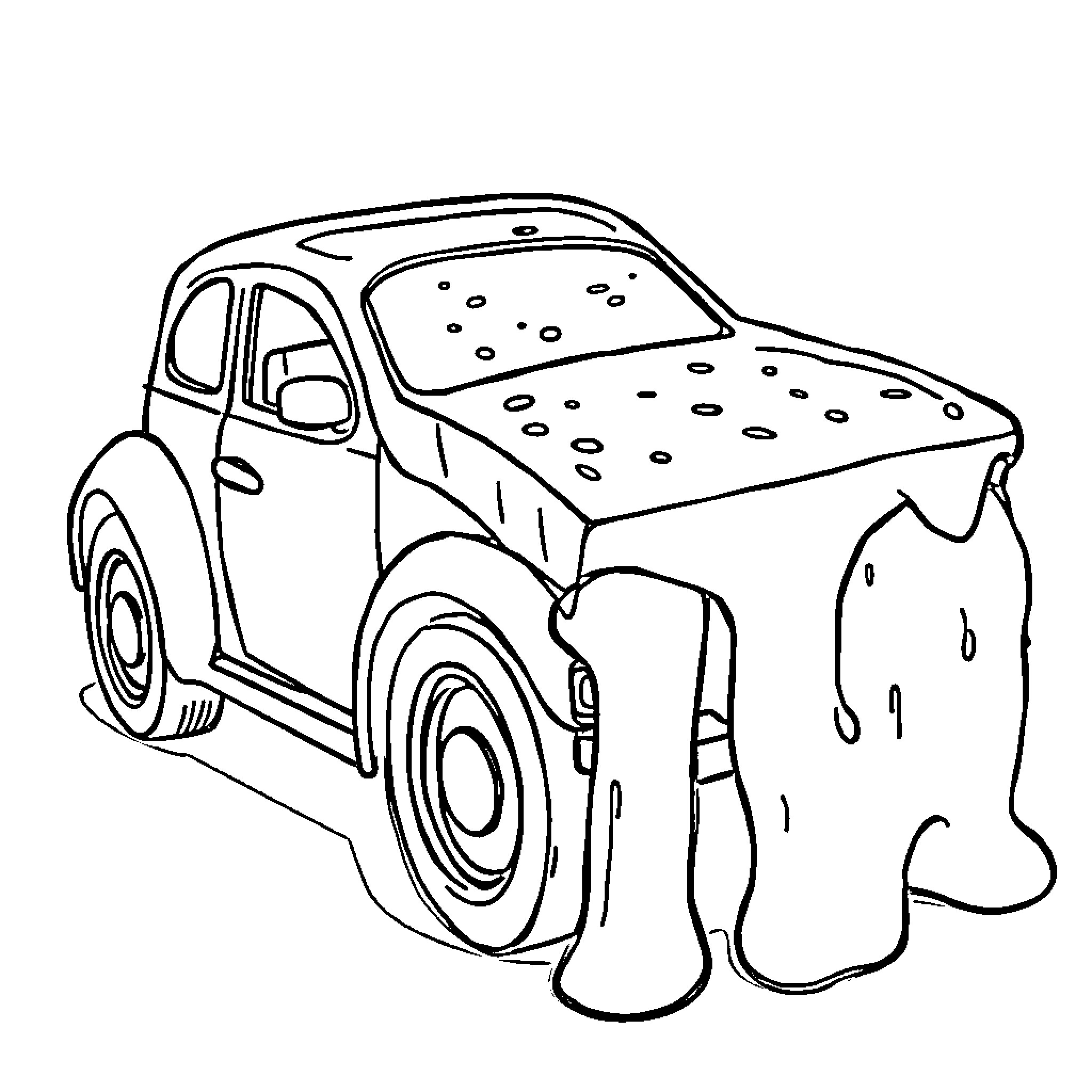 Grilled Cheese Automobile Coloring Page (free black-and-white line drawing printable PDF for all, from beginners to advanced learners, including children, teens, adults, and seniors)