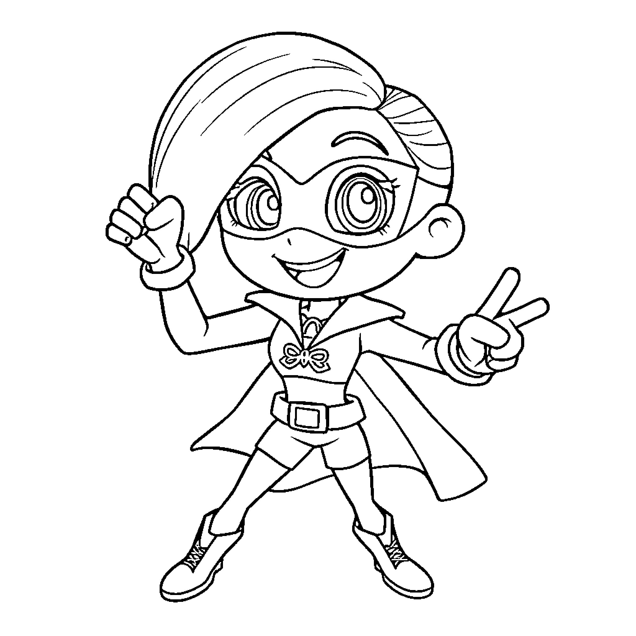 Kim Possible in action hero pose Coloring Page (free black-and-white line drawing printable PDF for all, from beginners to advanced learners, including children, teens, adults, and seniors)