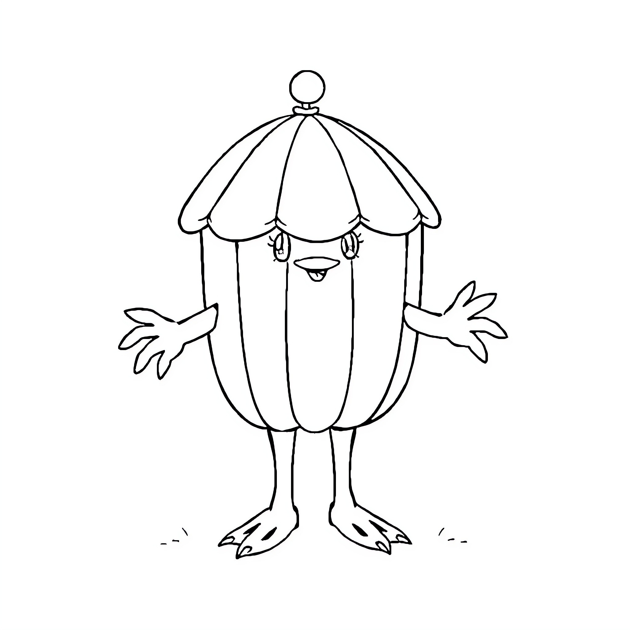 Trash Can Creature with Whimsical Appearance Coloring Page (free black-and-white line drawing printable PDF for all, from beginners to advanced learners, including children, teens, adults, and seniors)