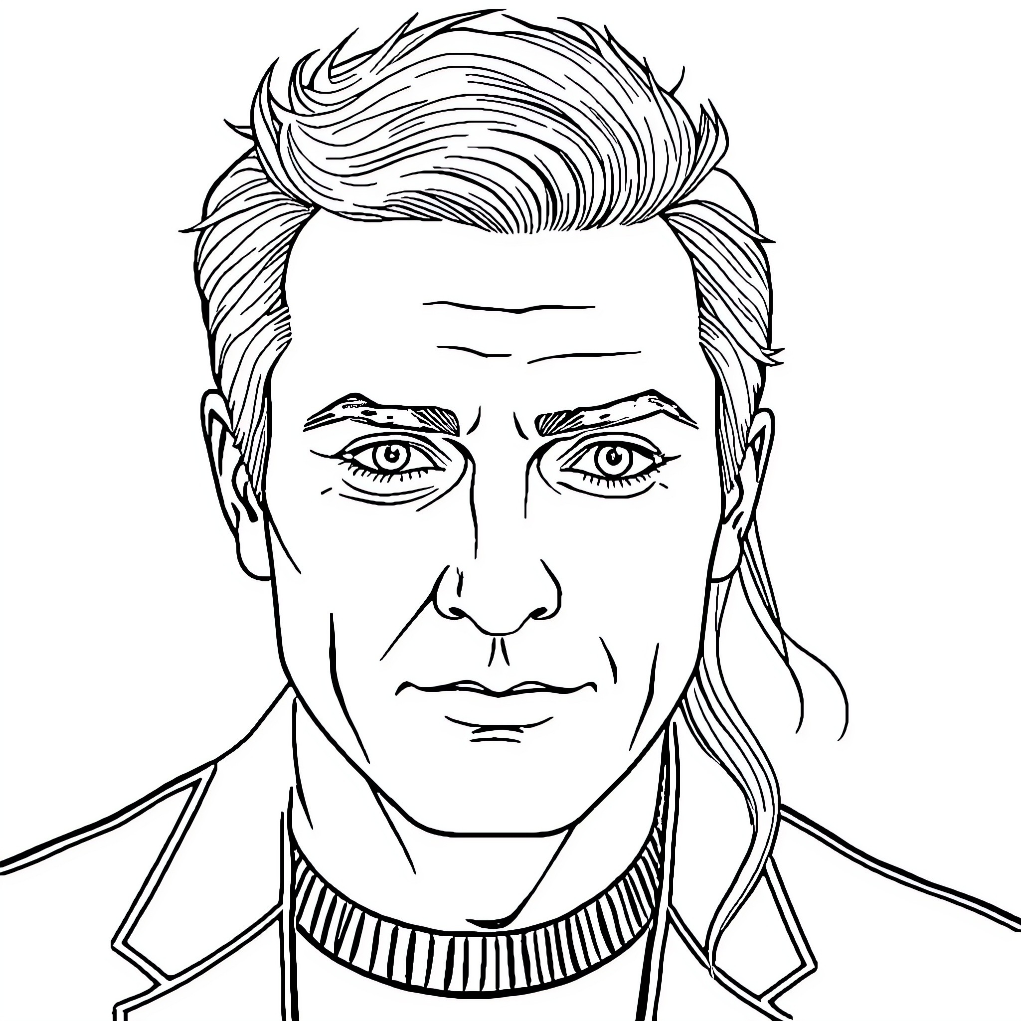 Woman with expressive facial features and wavy hairstyle Coloring Page (free black-and-white line drawing printable PDF for all, from beginners to advanced learners, including children, teens, adults, and seniors)