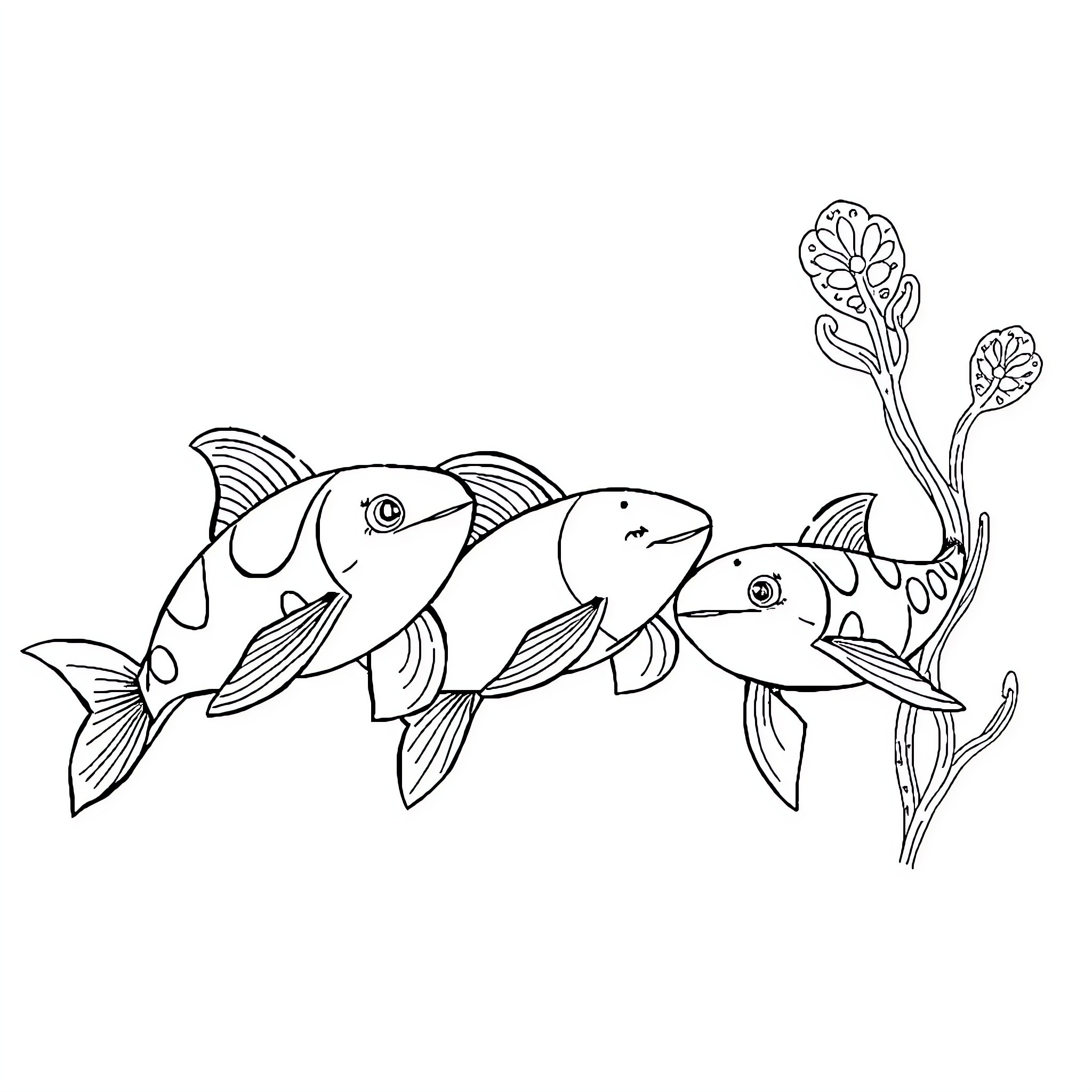 Mermaid's underwater adventure with colorful fish Coloring Page (free black-and-white line drawing printable PDF for all, from beginners to advanced learners, including children, teens, adults, and seniors)