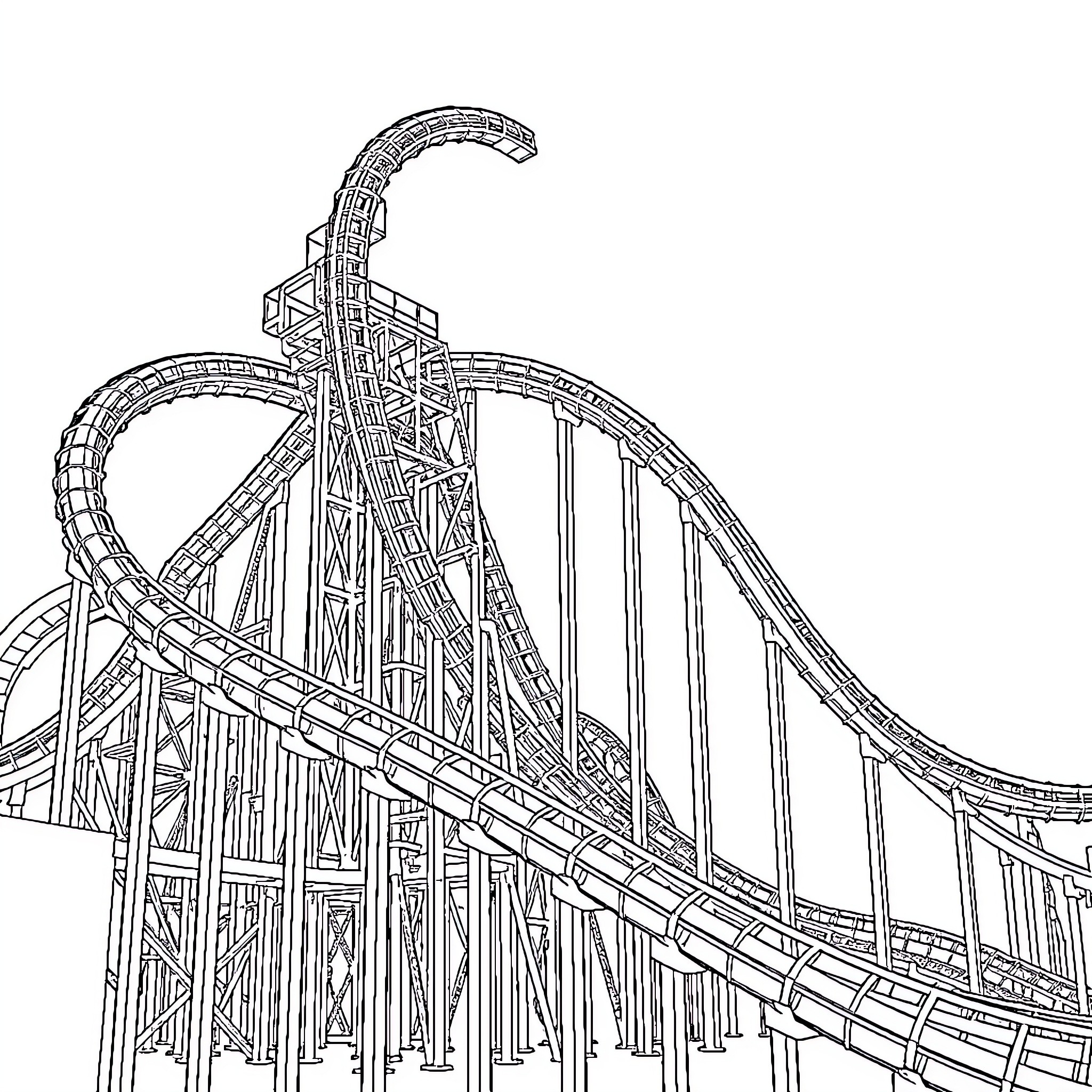 Smiler's Thrilling Rollercoaster Adventure Coloring Page (free black-and-white line drawing printable PDF for all, from beginners to advanced learners, including children, teens, adults, and seniors)