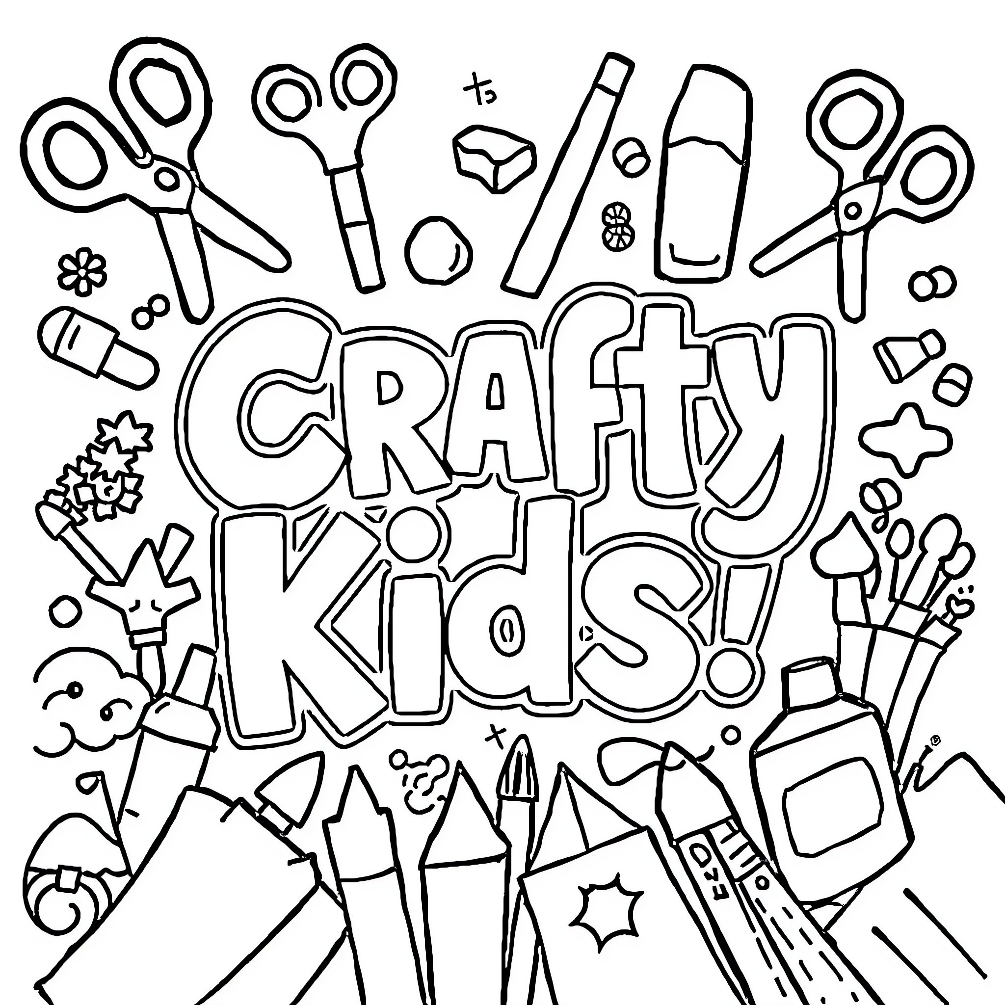 Craft Supplies and Creative Expressions Coloring Page (free black-and-white line drawing printable PDF for all, from beginners to advanced learners, including children, teens, adults, and seniors)
