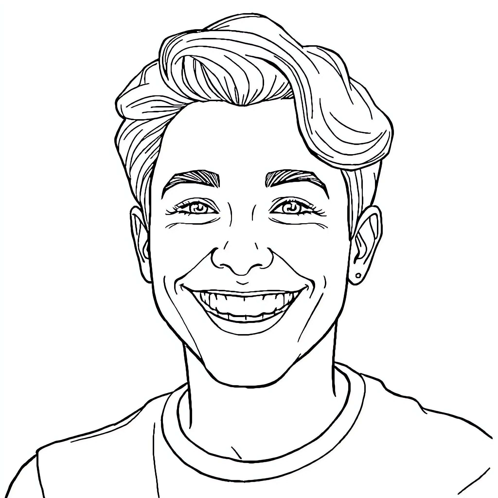 Self Portrait of a Smiling Person Coloring Page (free black-and-white line drawing printable PDF for all, from beginners to advanced learners, including children, teens, adults, and seniors)