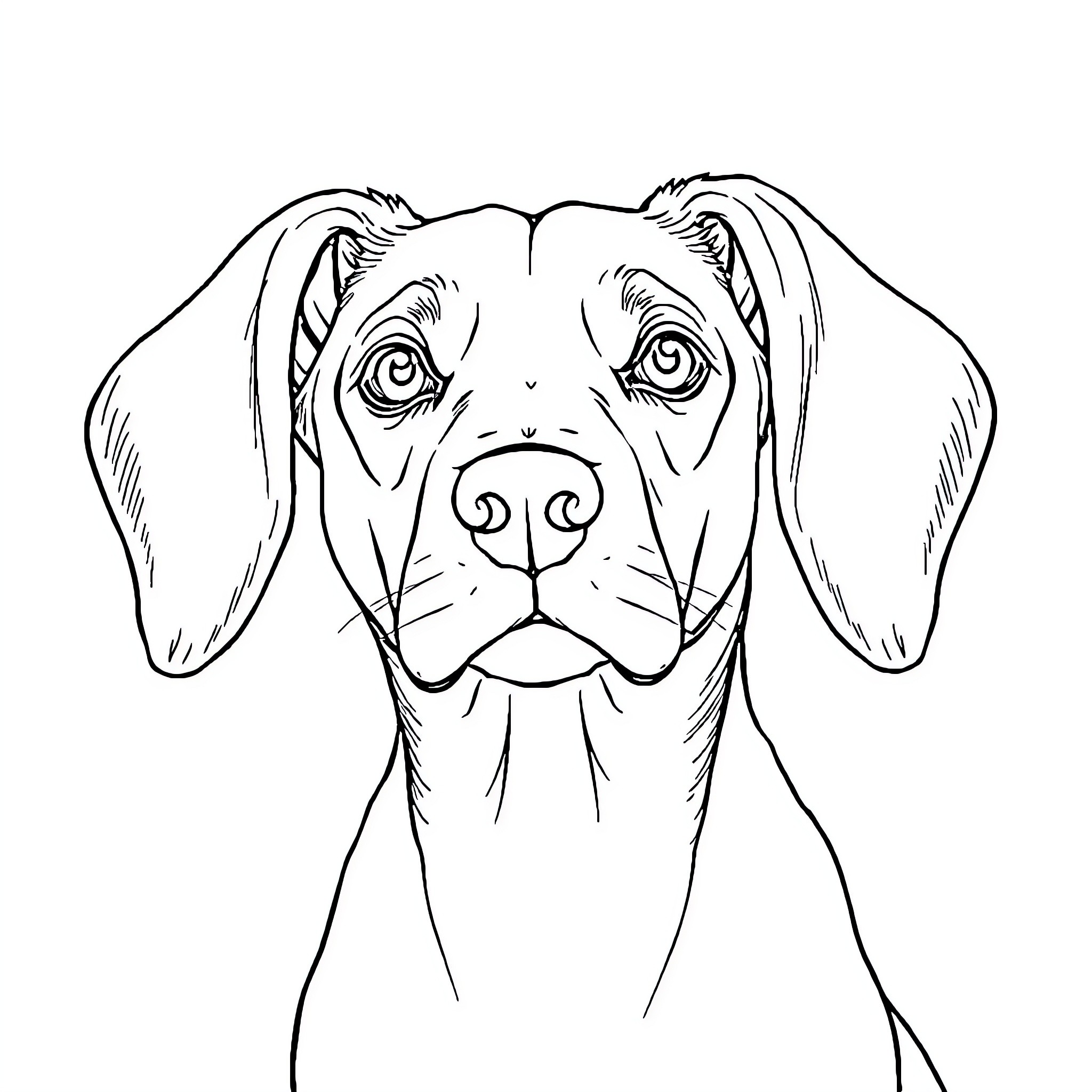 Dog with expressive eyes and long ears Coloring Page (free black-and-white line drawing printable PDF for all, from beginners to advanced learners, including children, teens, adults, and seniors)