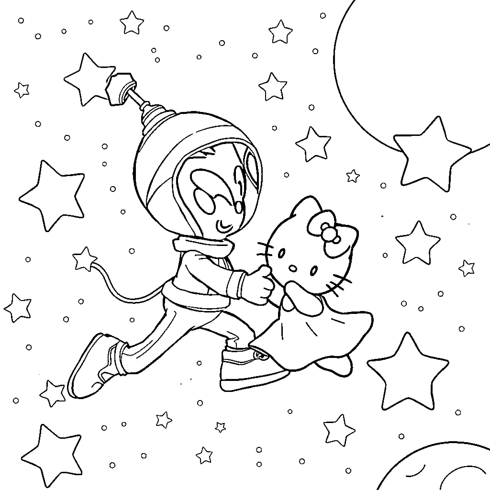 Mervin's Starry Night Adventure Coloring Page (free black-and-white line drawing printable PDF for all, from beginners to advanced learners, including children, teens, adults, and seniors)
