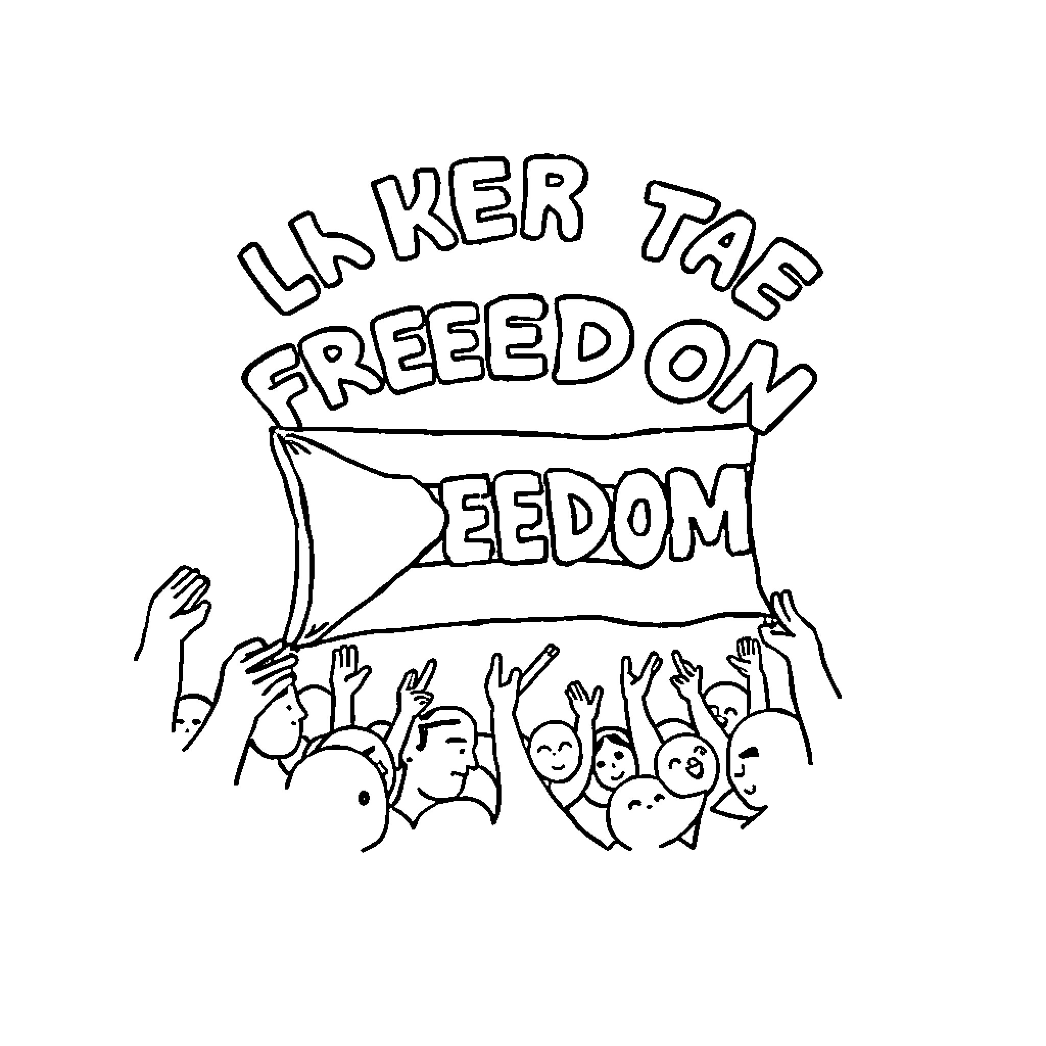Palestine: Protesters Demanding Freedom and Justice Coloring Page (free black-and-white line drawing printable PDF for all, from beginners to advanced learners, including children, teens, adults, and seniors)