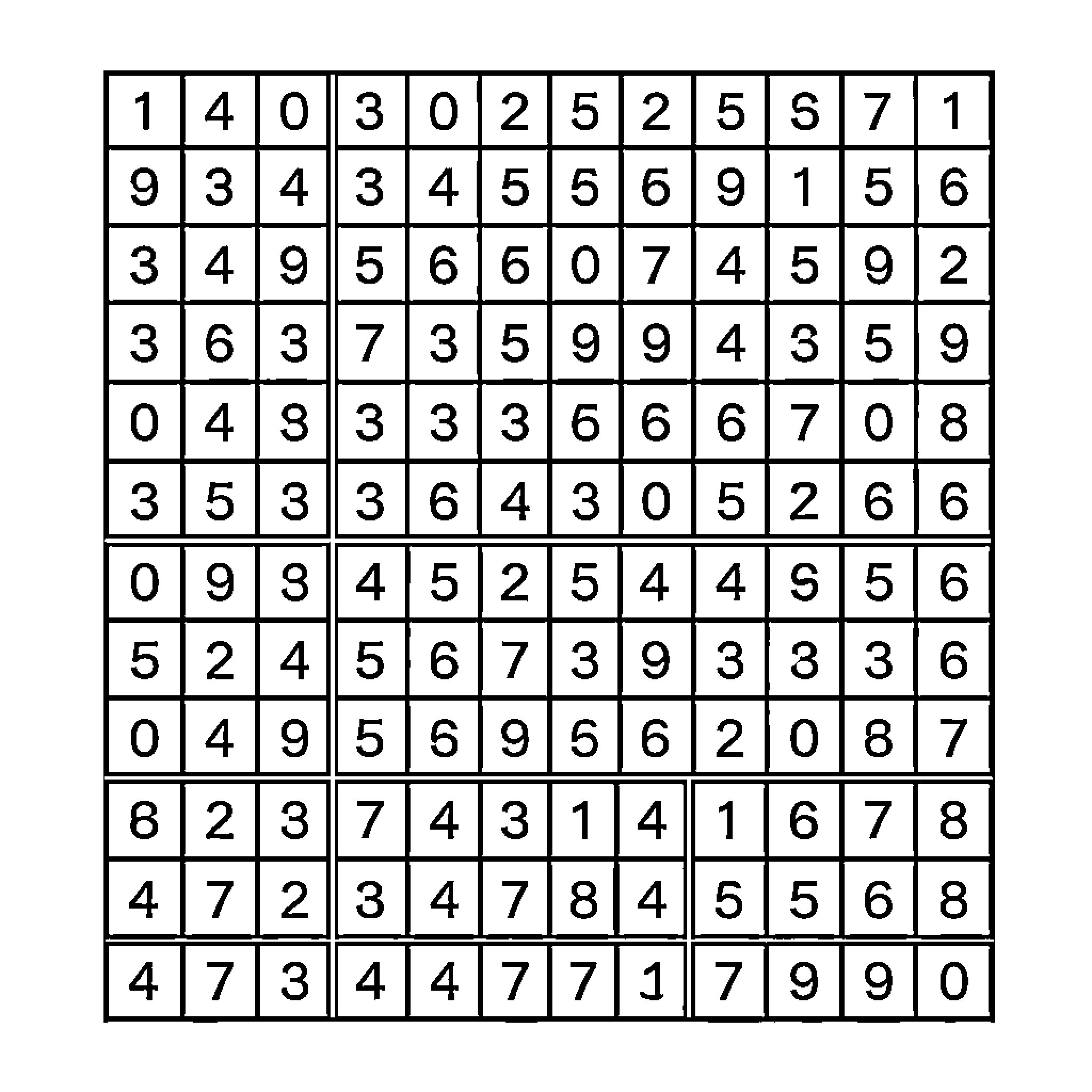 Sudoku puzzle grid filled with various numbers Coloring Page (free black-and-white line drawing printable PDF for all, from beginners to advanced learners, including children, teens, adults, and seniors)
