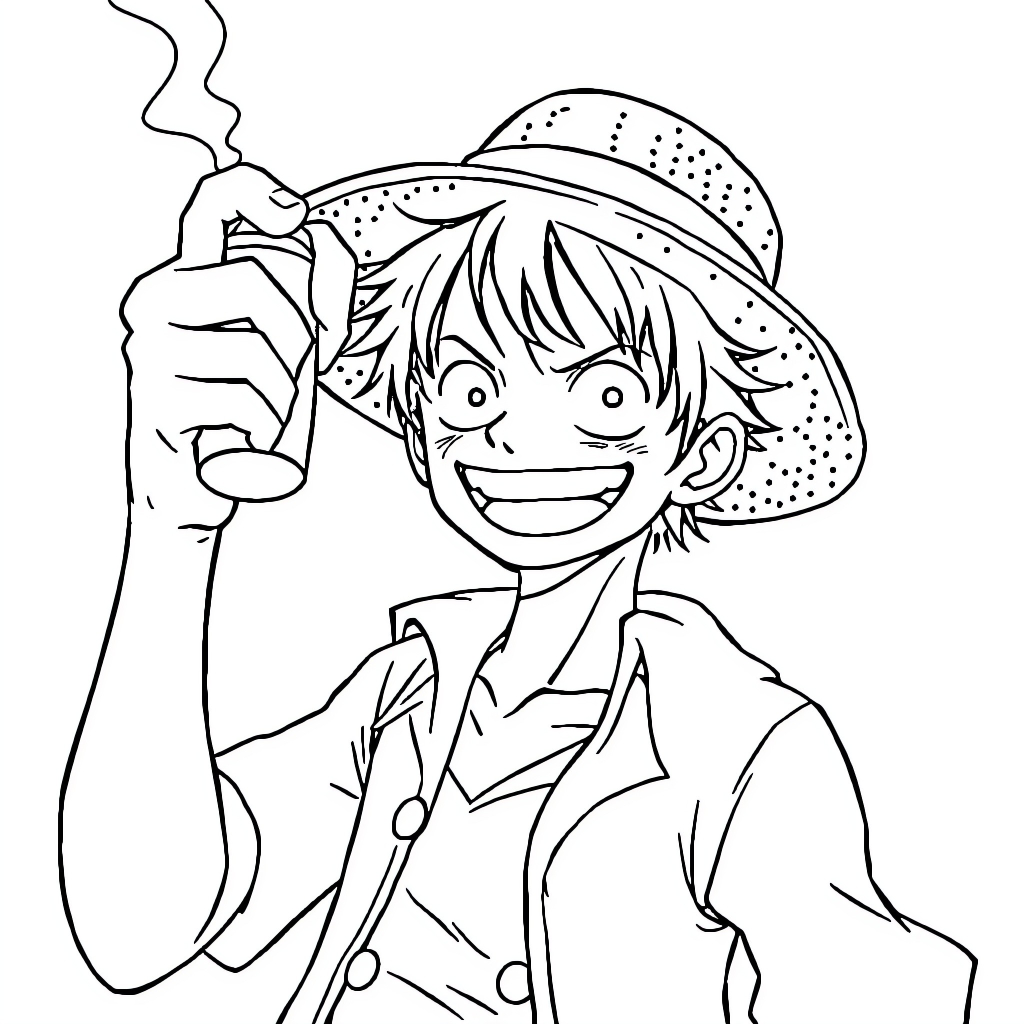 Luffy's Joyful Adventure in the Wild Coloring Page (free black-and-white line drawing printable PDF for all, from beginners to advanced learners, including children, teens, adults, and seniors)