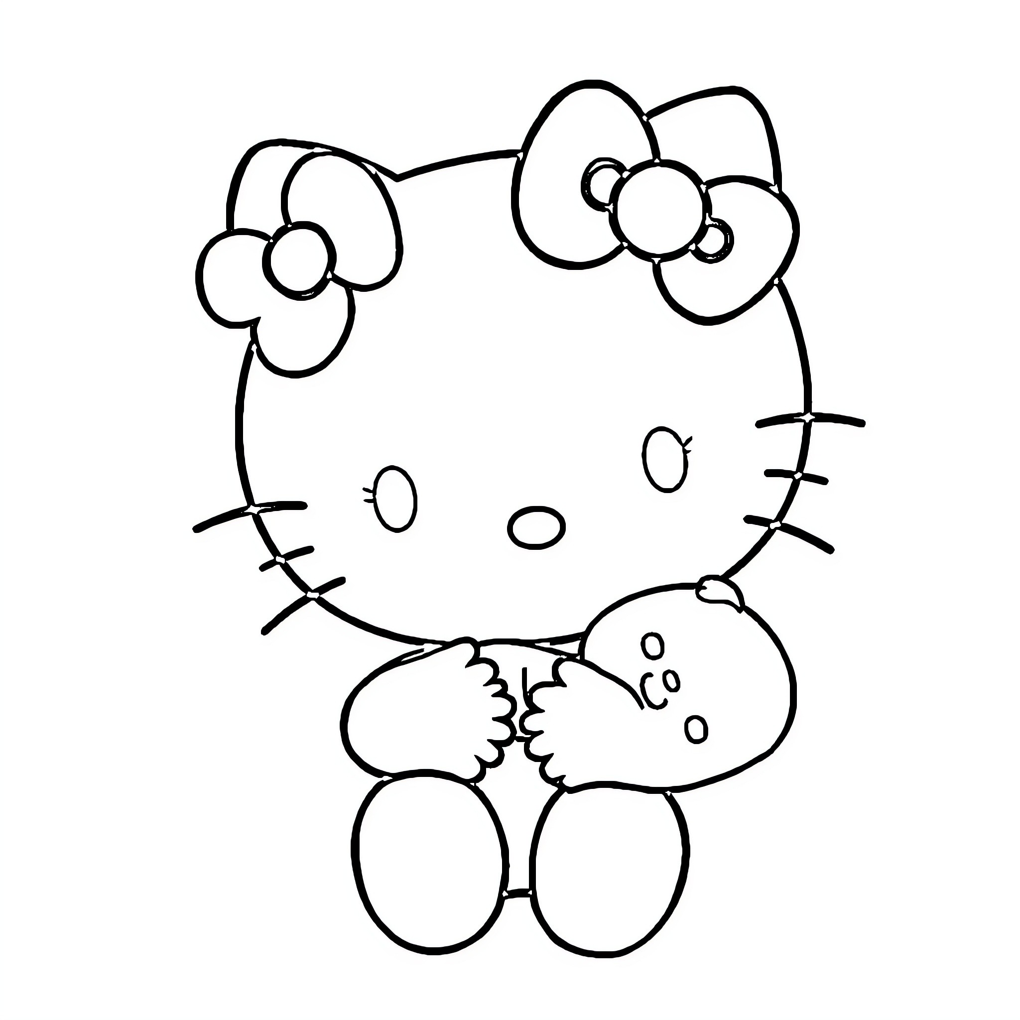 Hello Kitty enjoying a playful moment Coloring Page (free black-and-white line drawing printable PDF for all, from beginners to advanced learners, including children, teens, adults, and seniors)