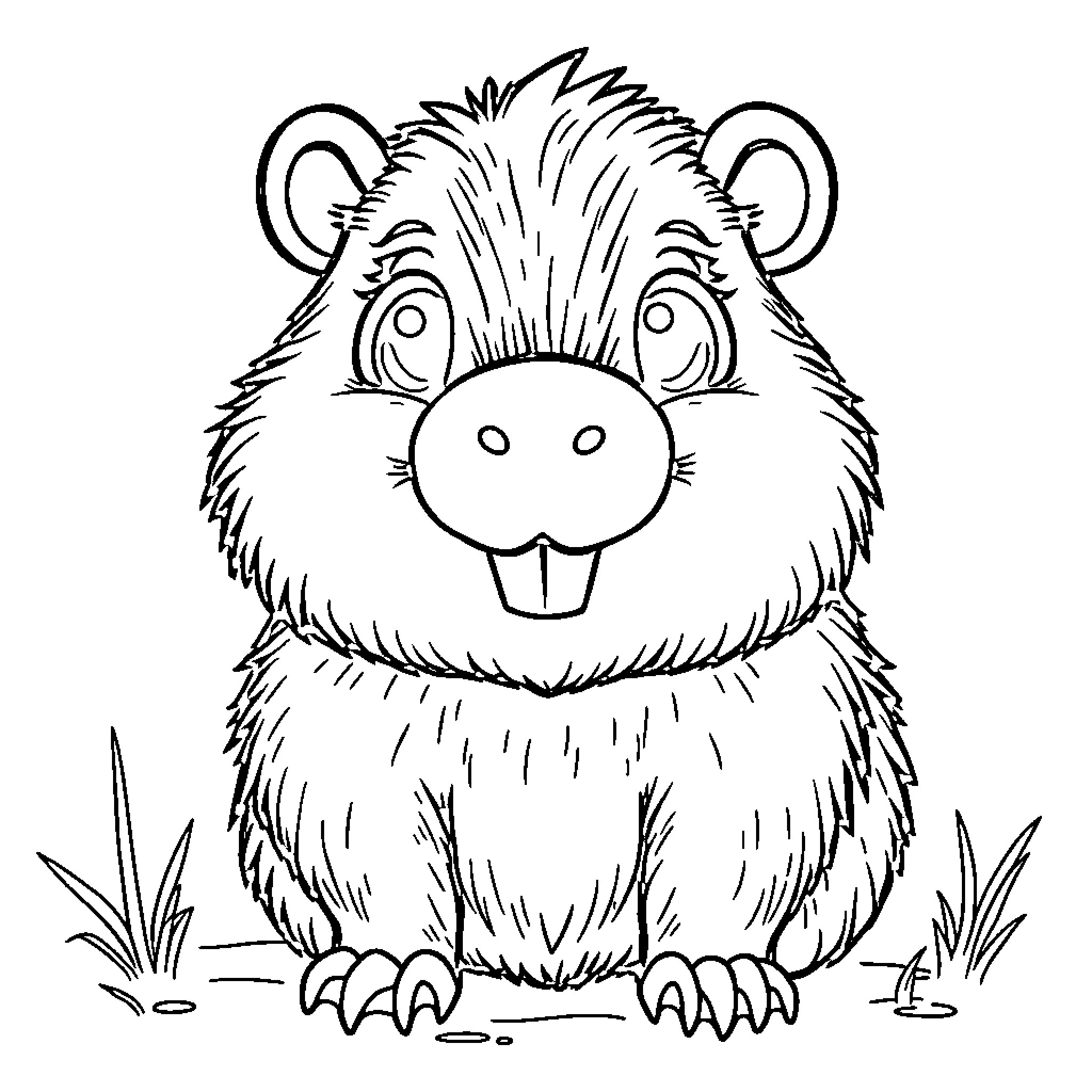 Capybara sitting in the grass Coloring Page (free black-and-white line drawing printable PDF for all, from beginners to advanced learners, including children, teens, adults, and seniors)