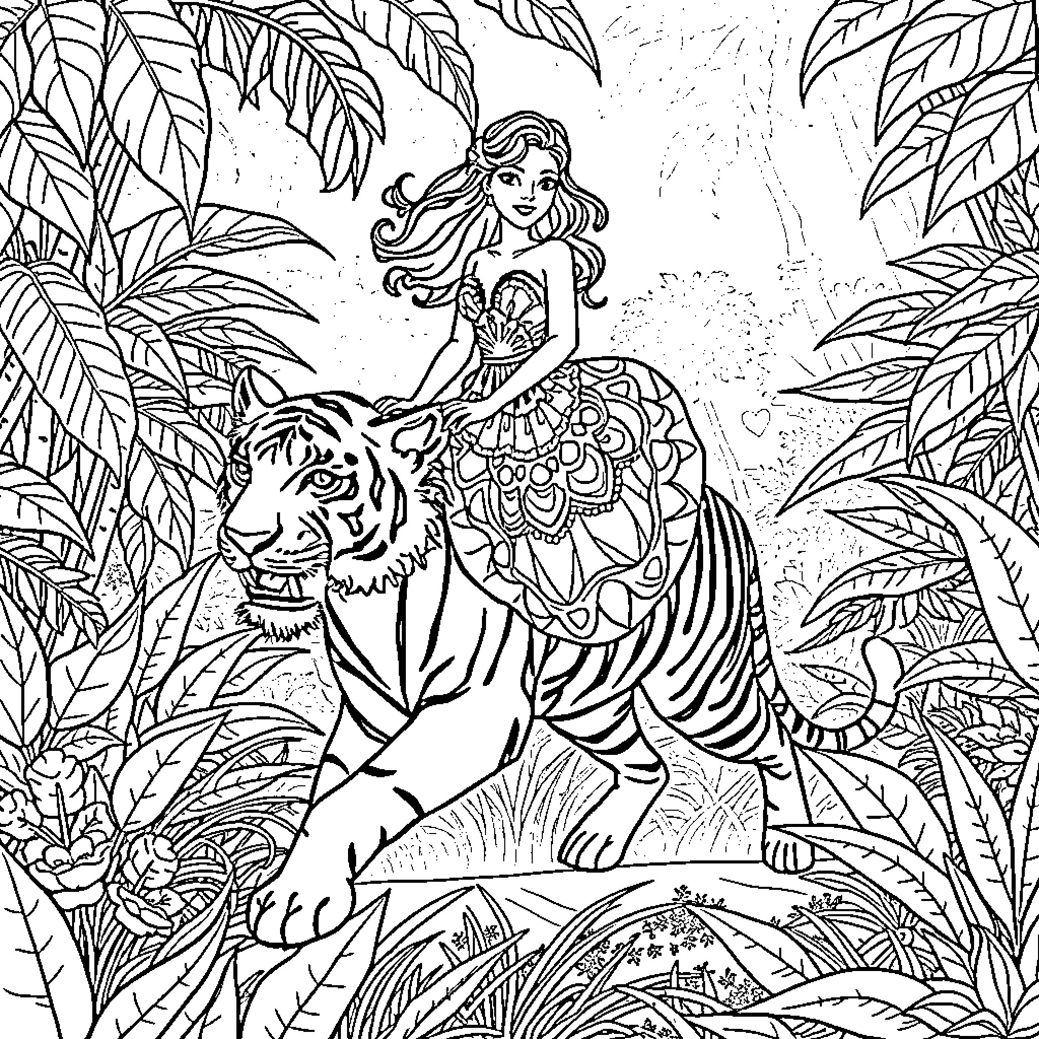 Mirabel's Enchanting Jungle Adventure Coloring Page (free black-and-white line drawing printable PDF for all, from beginners to advanced learners, including children, teens, adults, and seniors)