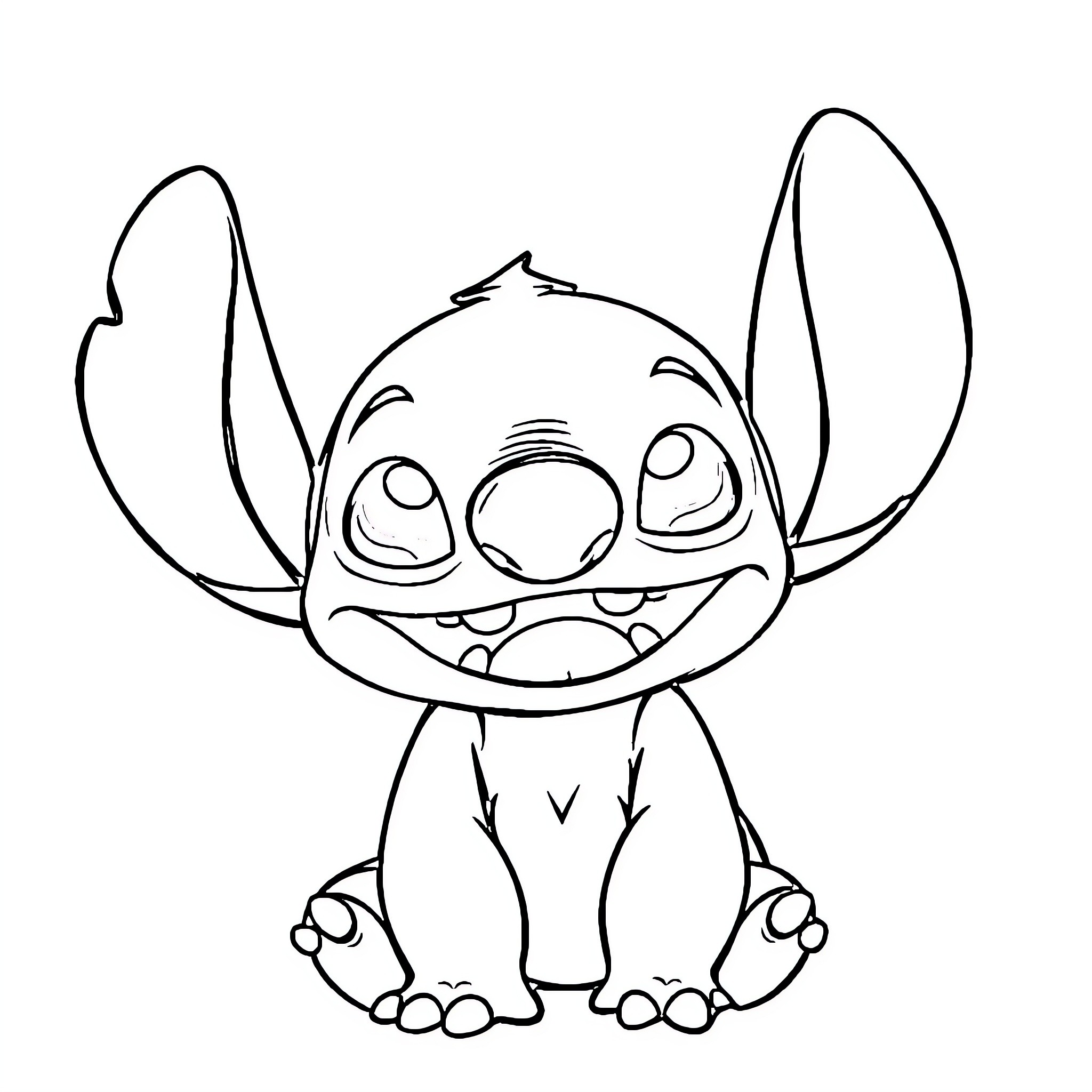 Stitch smiling playfully Coloring Page (free black-and-white line drawing printable PDF for all, from beginners to advanced learners, including children, teens, adults, and seniors)