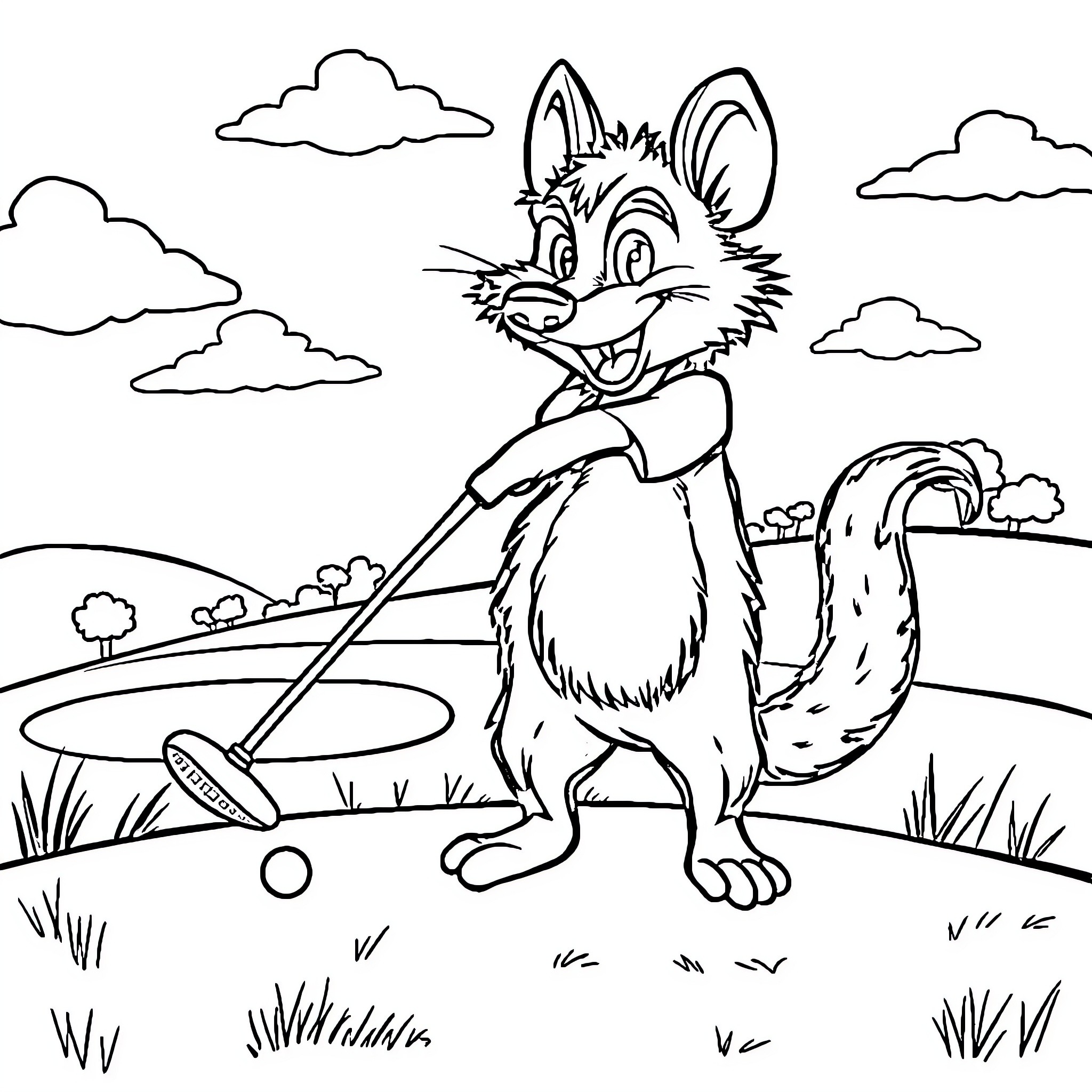 Tasmanian Devil playing in the park Coloring Page (free black-and-white line drawing printable PDF for all, from beginners to advanced learners, including children, teens, adults, and seniors)