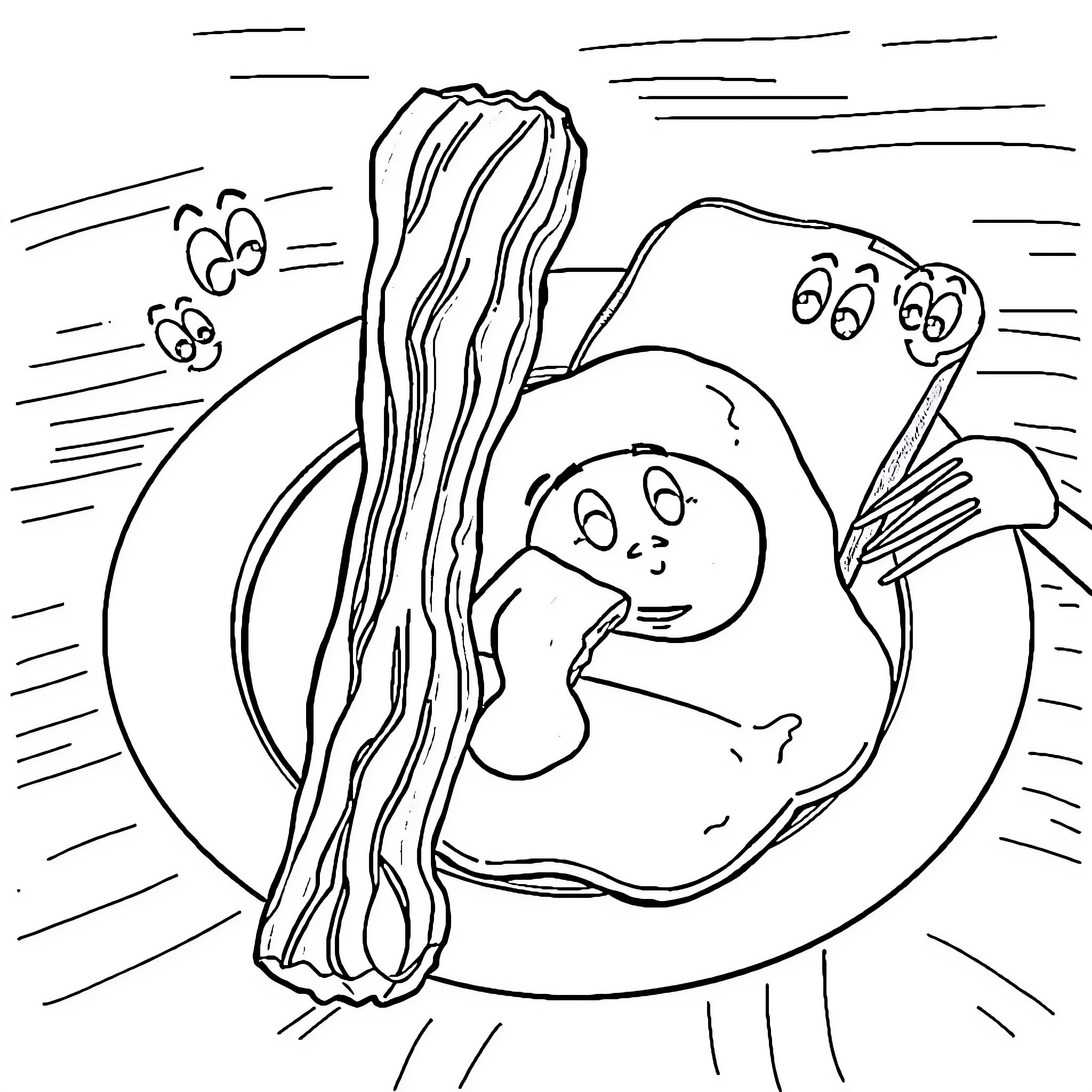 Food Fun with Playful Characters Coloring Page (free black-and-white line drawing printable PDF for all, from beginners to advanced learners, including children, teens, adults, and seniors)