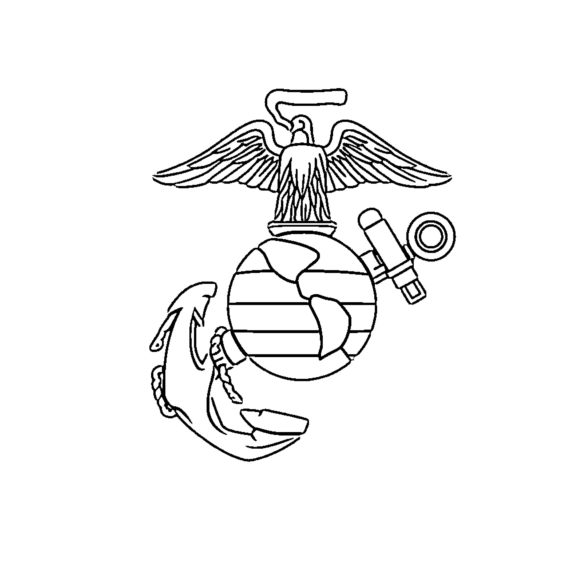 Marine Corps Emblem Depicting Military Symbolism Coloring Page (free black-and-white line drawing printable PDF for all, from beginners to advanced learners, including children, teens, adults, and seniors)
