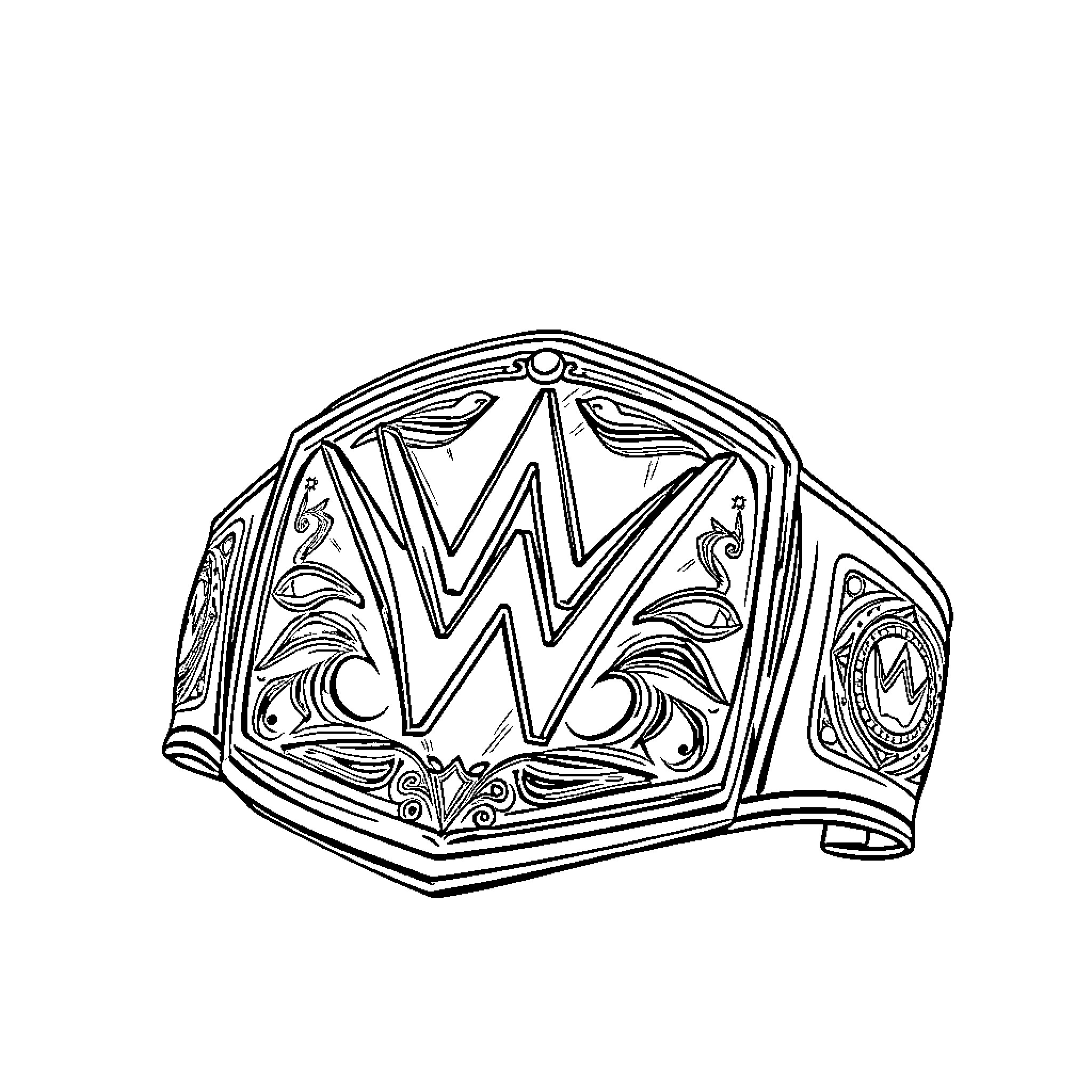 Wrestling Belt with Ornate Design Coloring Page (free black-and-white line drawing printable PDF for all, from beginners to advanced learners, including children, teens, adults, and seniors)