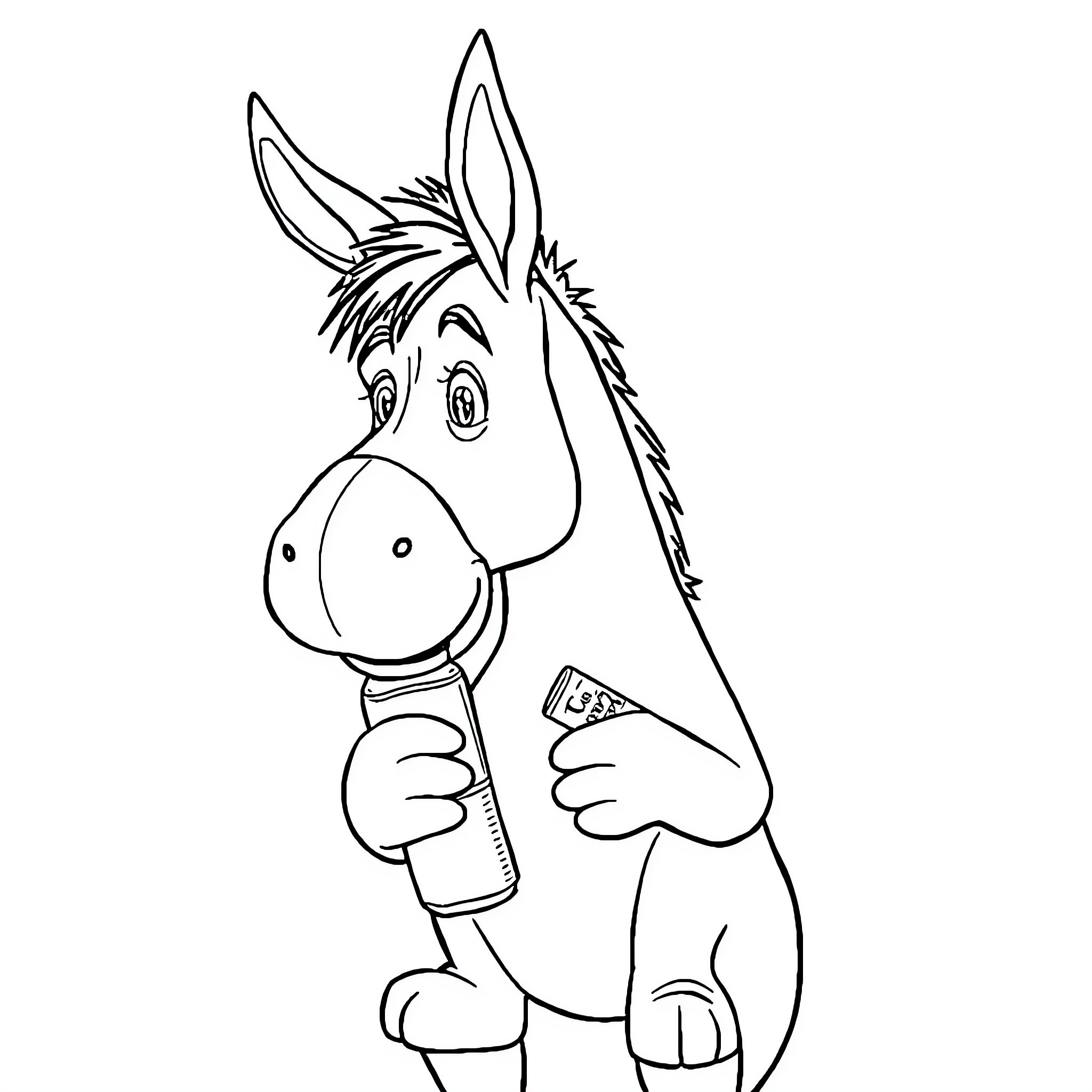 Eeyore brushing his teeth with a toothbrush Coloring Page (free black-and-white line drawing printable PDF for all, from beginners to advanced learners, including children, teens, adults, and seniors)