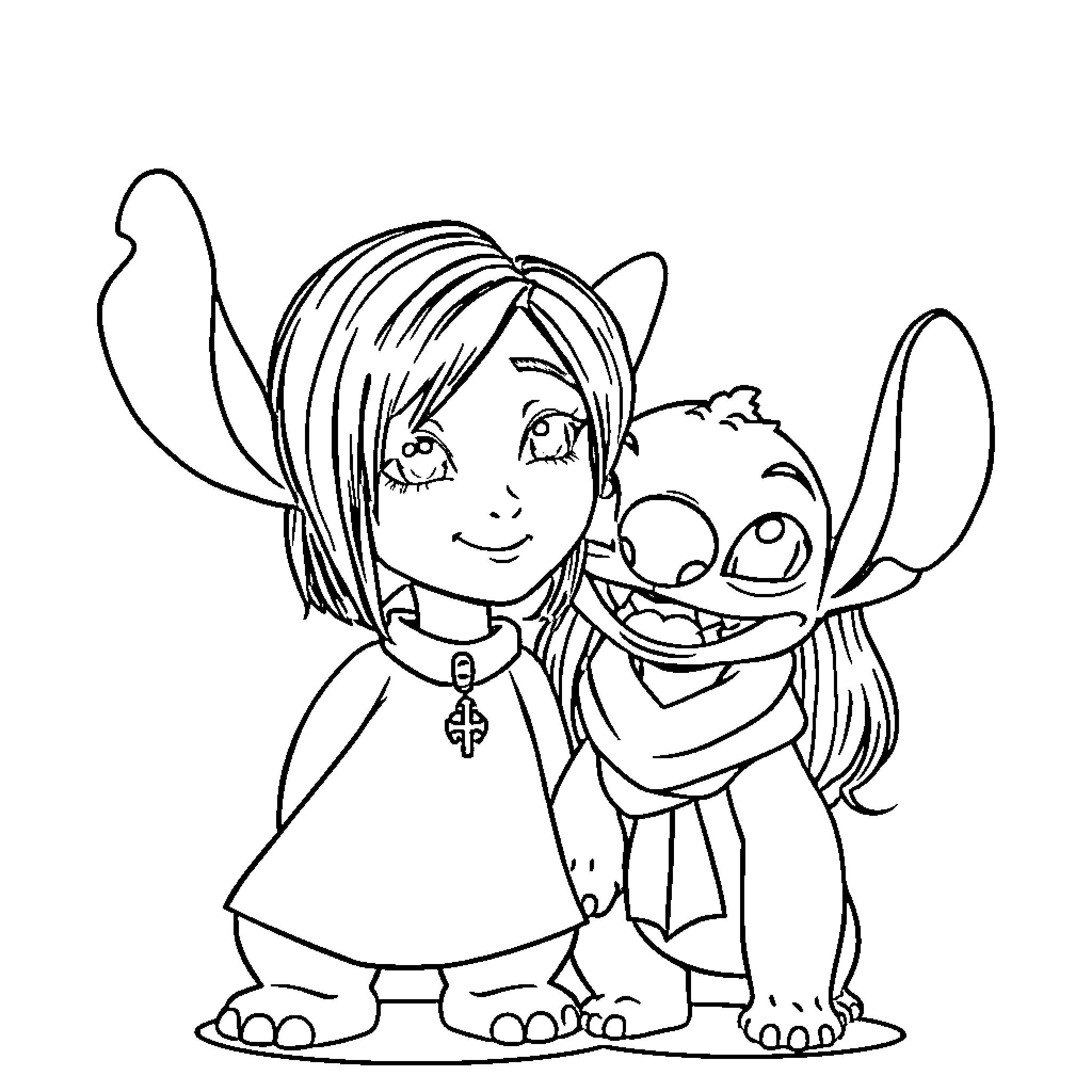 Wednesday Adams and her lovable friend Coloring Page (free black-and-white line drawing printable PDF for all, from beginners to advanced learners, including children, teens, adults, and seniors)