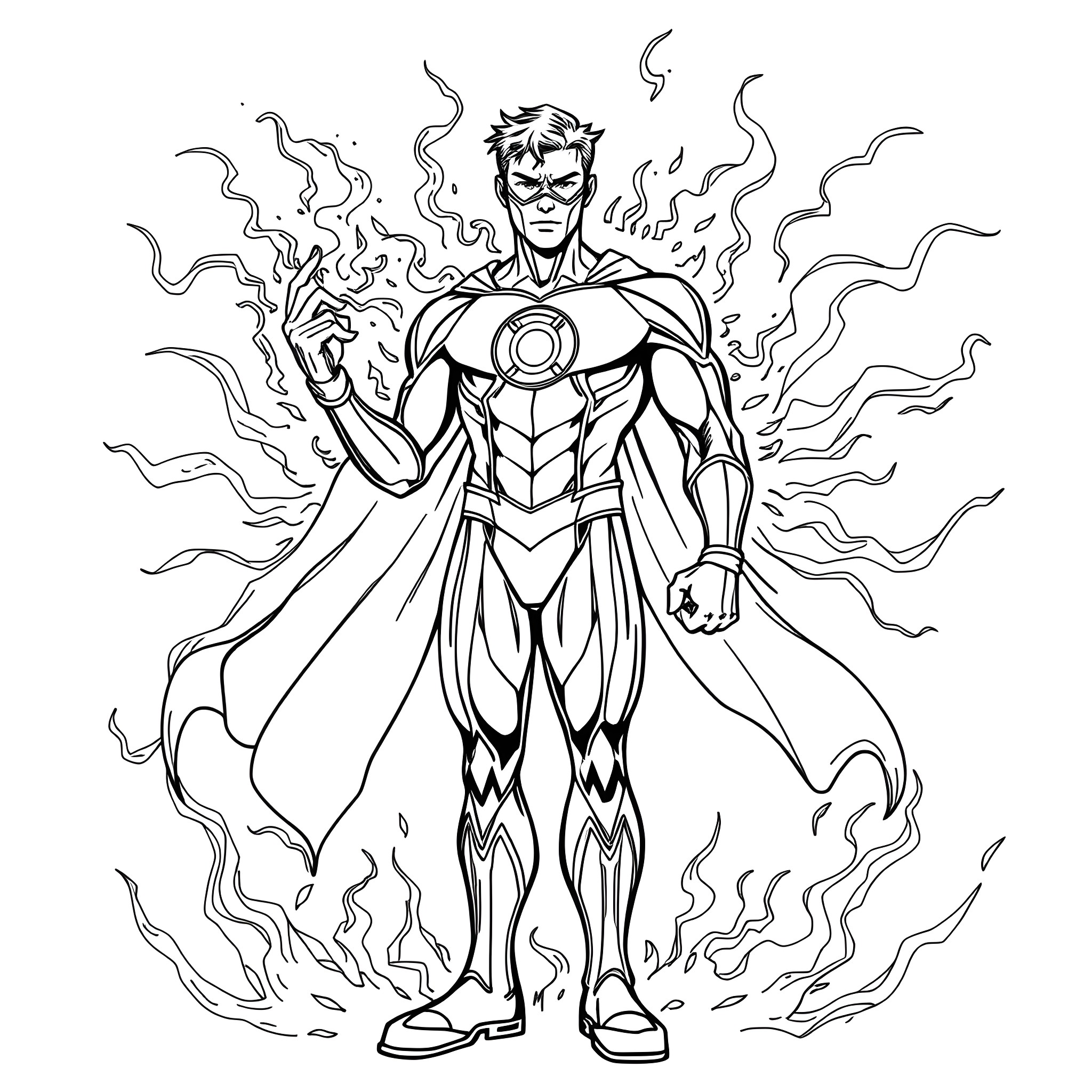 Human Lantern wielding cosmic powers Coloring Page (free black-and-white line drawing printable PDF for all, from beginners to advanced learners, including children, teens, adults, and seniors)