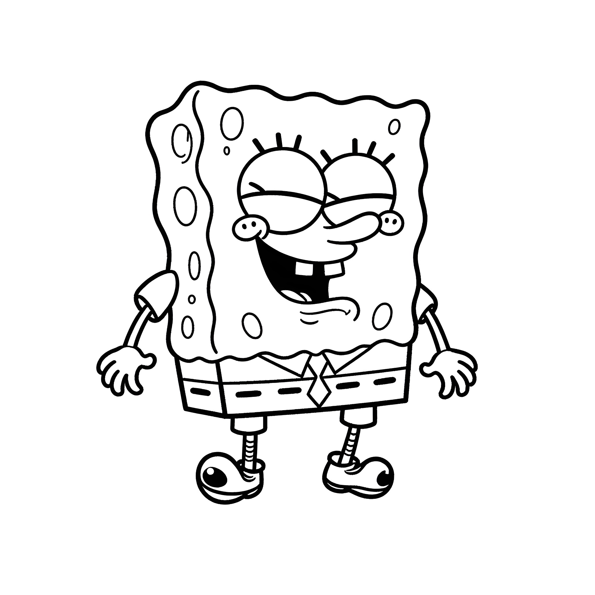 Spongebob making a silly expression Coloring Page (free black-and-white line drawing printable PDF for all, from beginners to advanced learners, including children, teens, adults, and seniors)