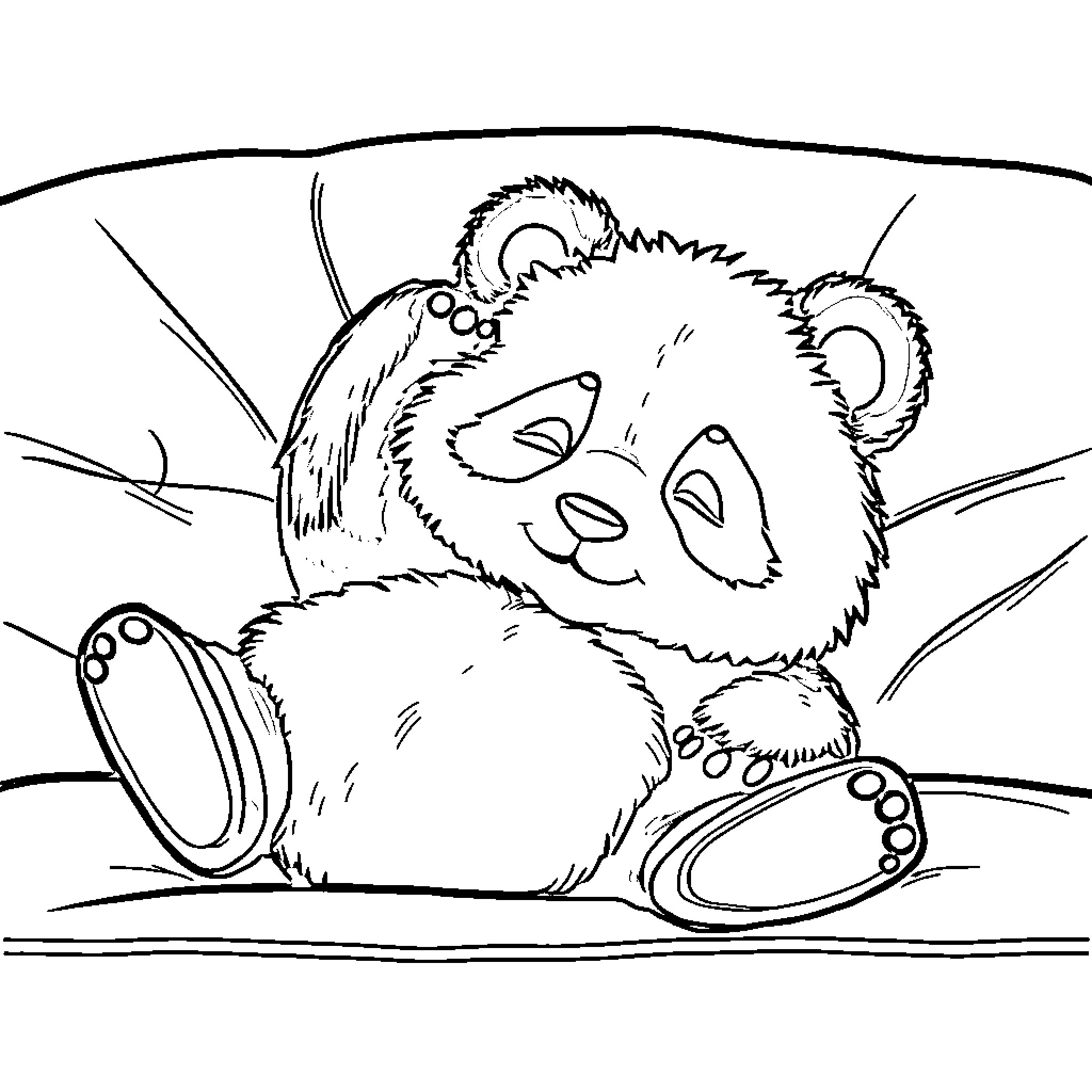 Panda enjoying a cozy day Coloring Page (free black-and-white line drawing printable PDF for all, from beginners to advanced learners, including children, teens, adults, and seniors)