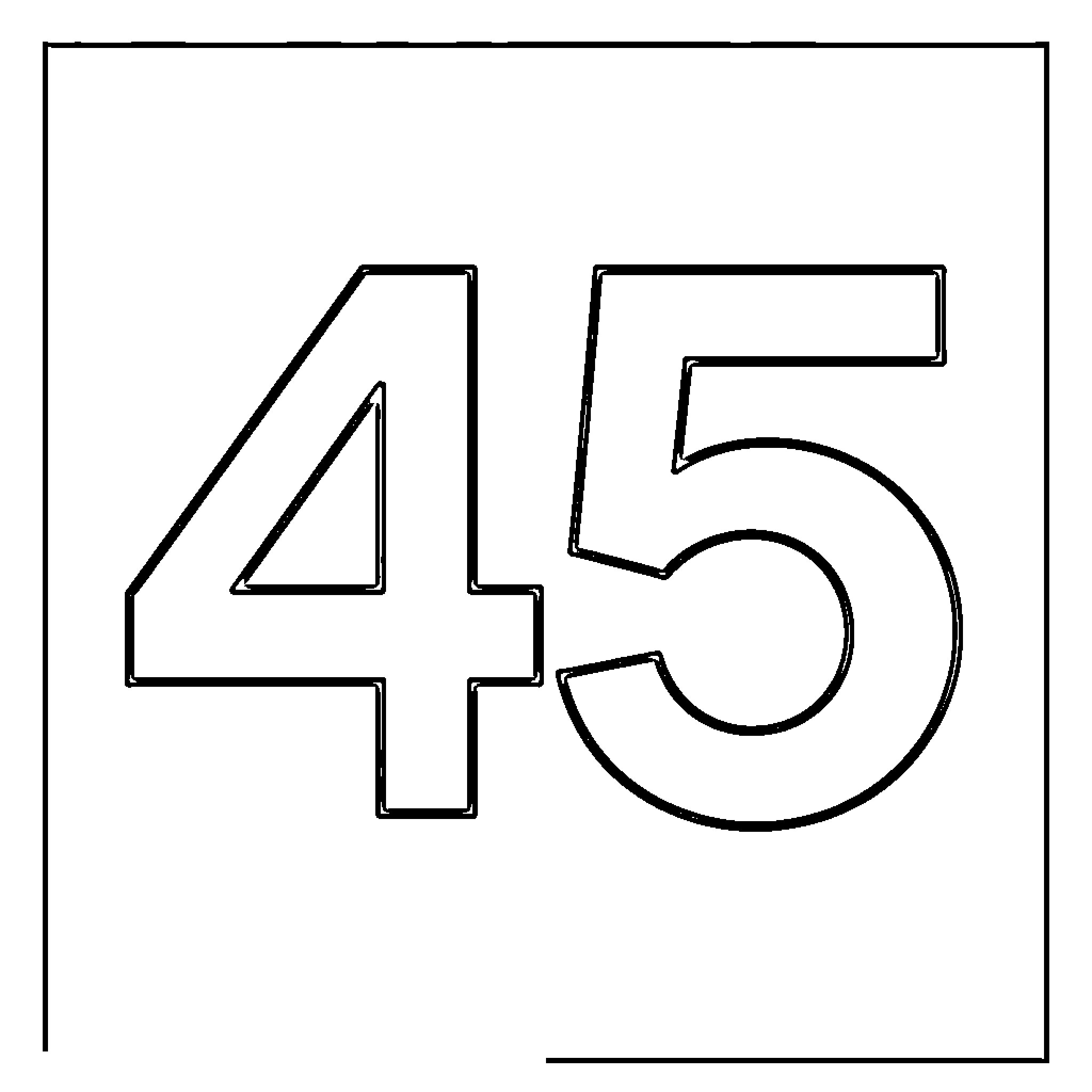 Number 45 displayed in large outlined font Coloring Page (free black-and-white line drawing printable PDF for all, from beginners to advanced learners, including children, teens, adults, and seniors)