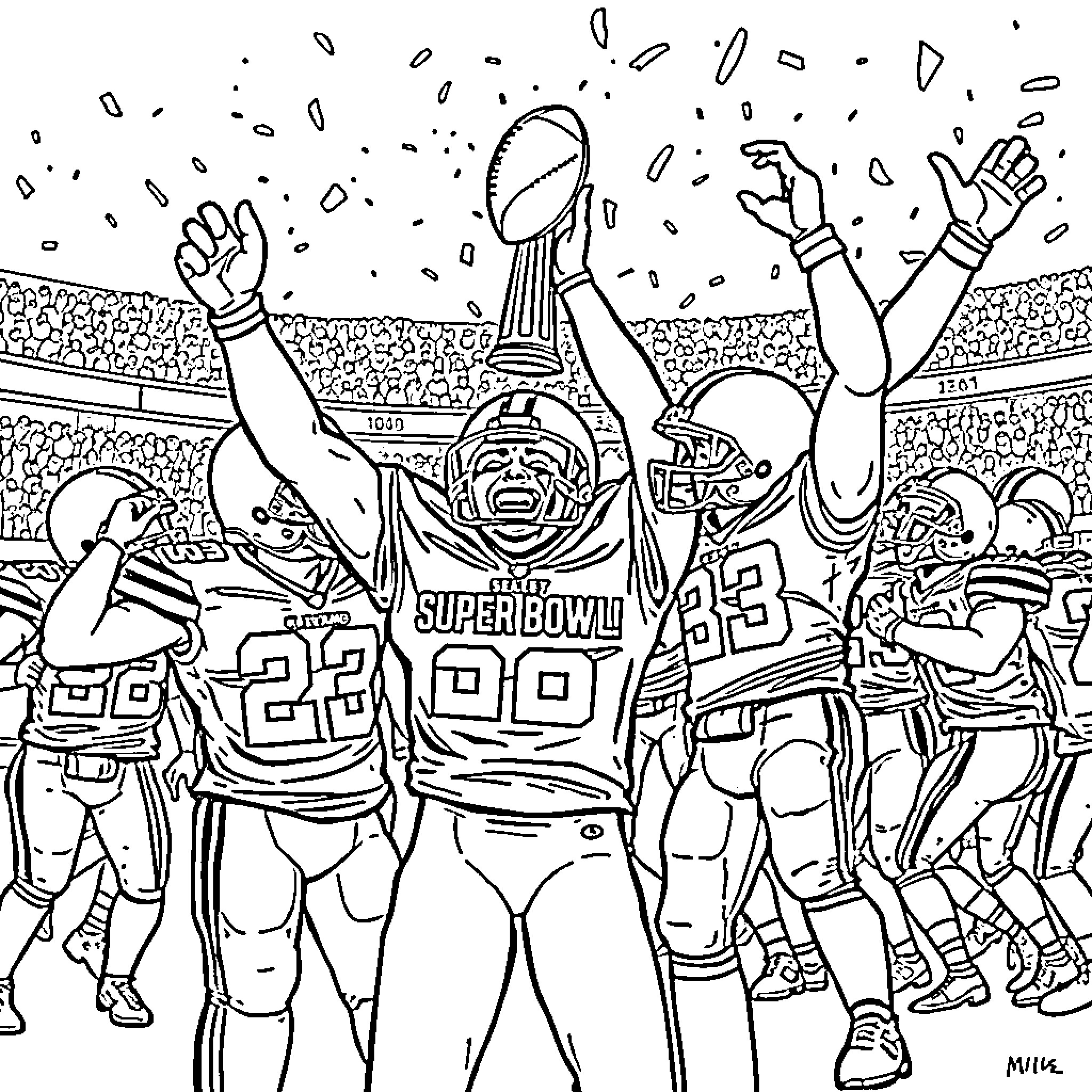 Cleveland Browns Celebrating Victorious Triumph on the Field Coloring Page (free black-and-white line drawing printable PDF for all, from beginners to advanced learners, including children, teens, adults, and seniors)