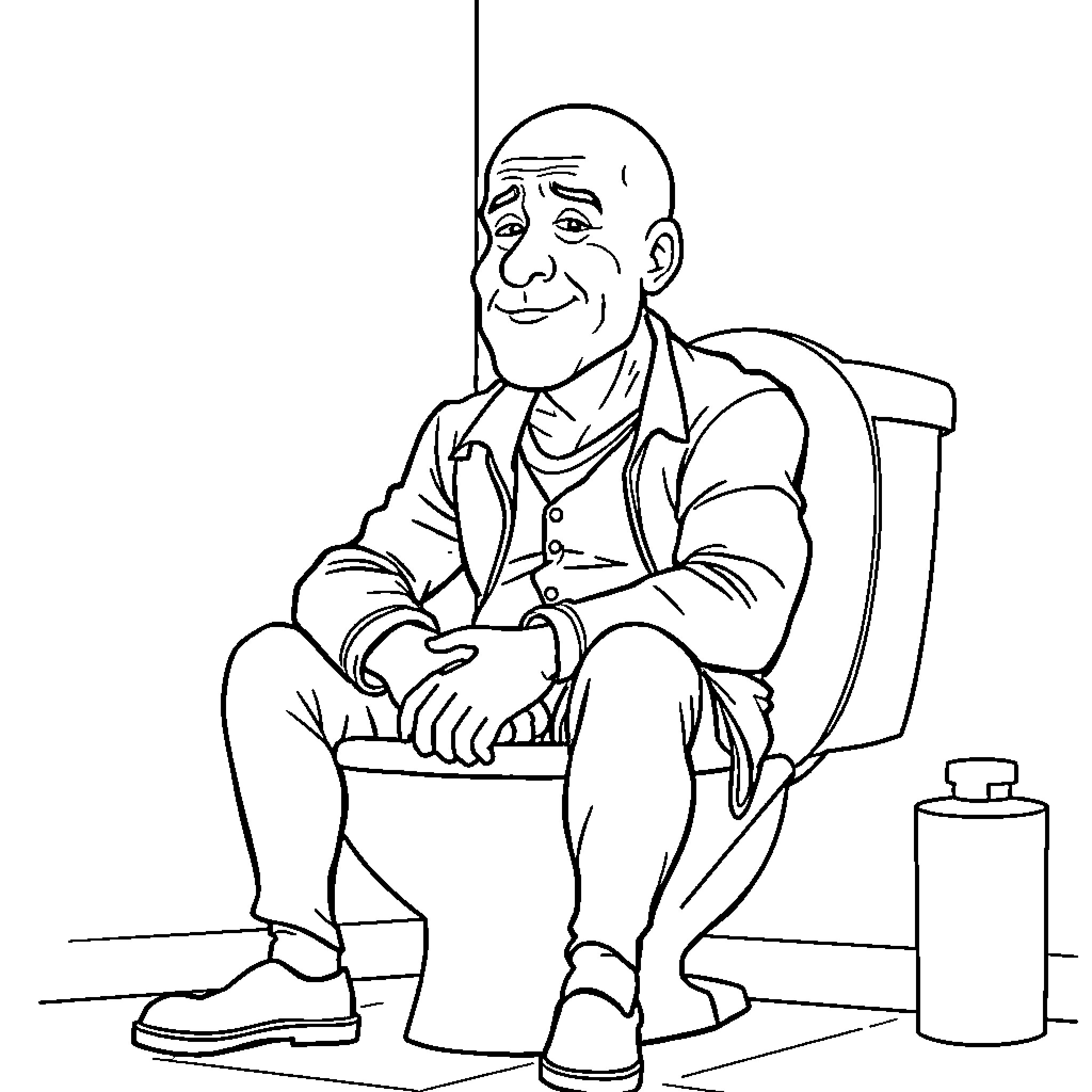 Man sitting comfortably in chair Coloring Page (free black-and-white line drawing printable PDF for all, from beginners to advanced learners, including children, teens, adults, and seniors)