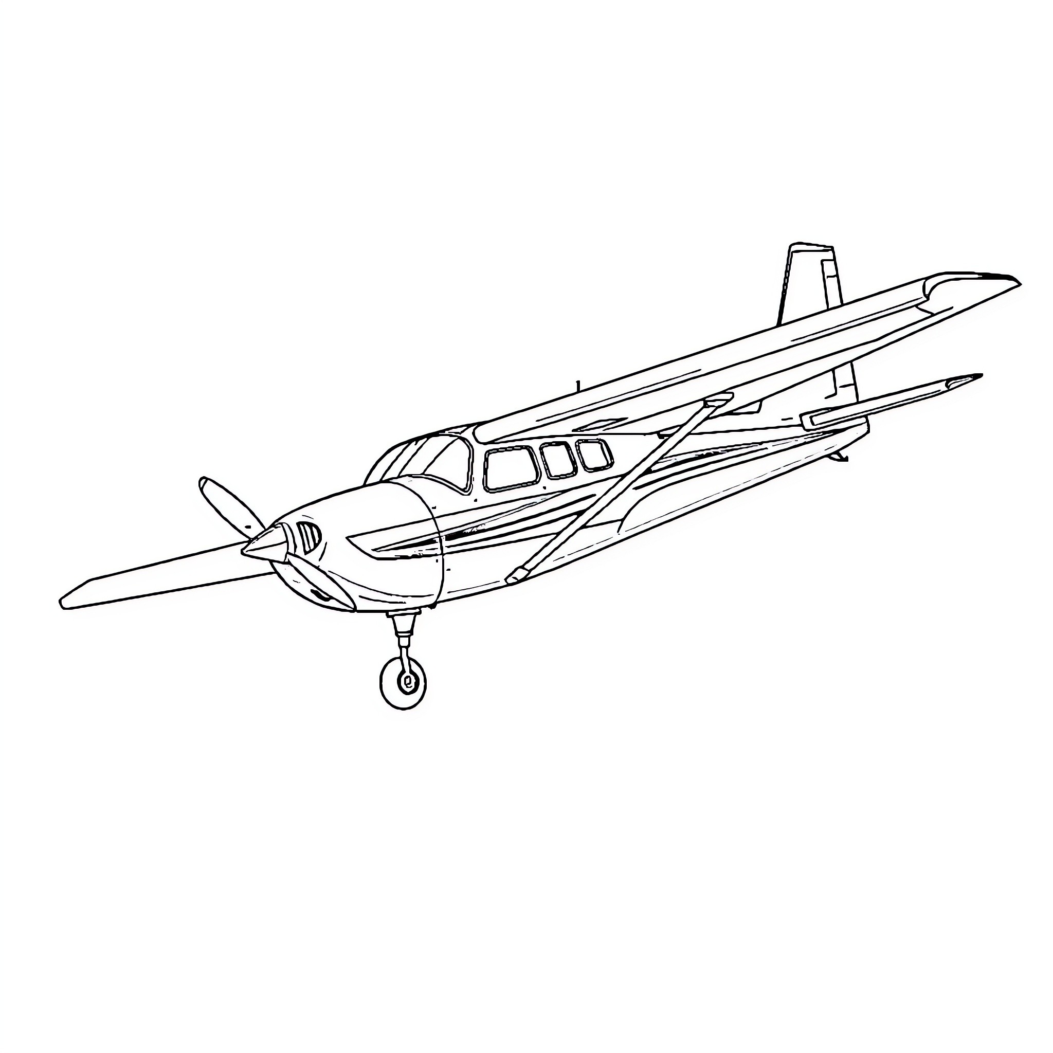 Cessna propeller aircraft in flight Coloring Page (free black-and-white line drawing printable PDF for all, from beginners to advanced learners, including children, teens, adults, and seniors)