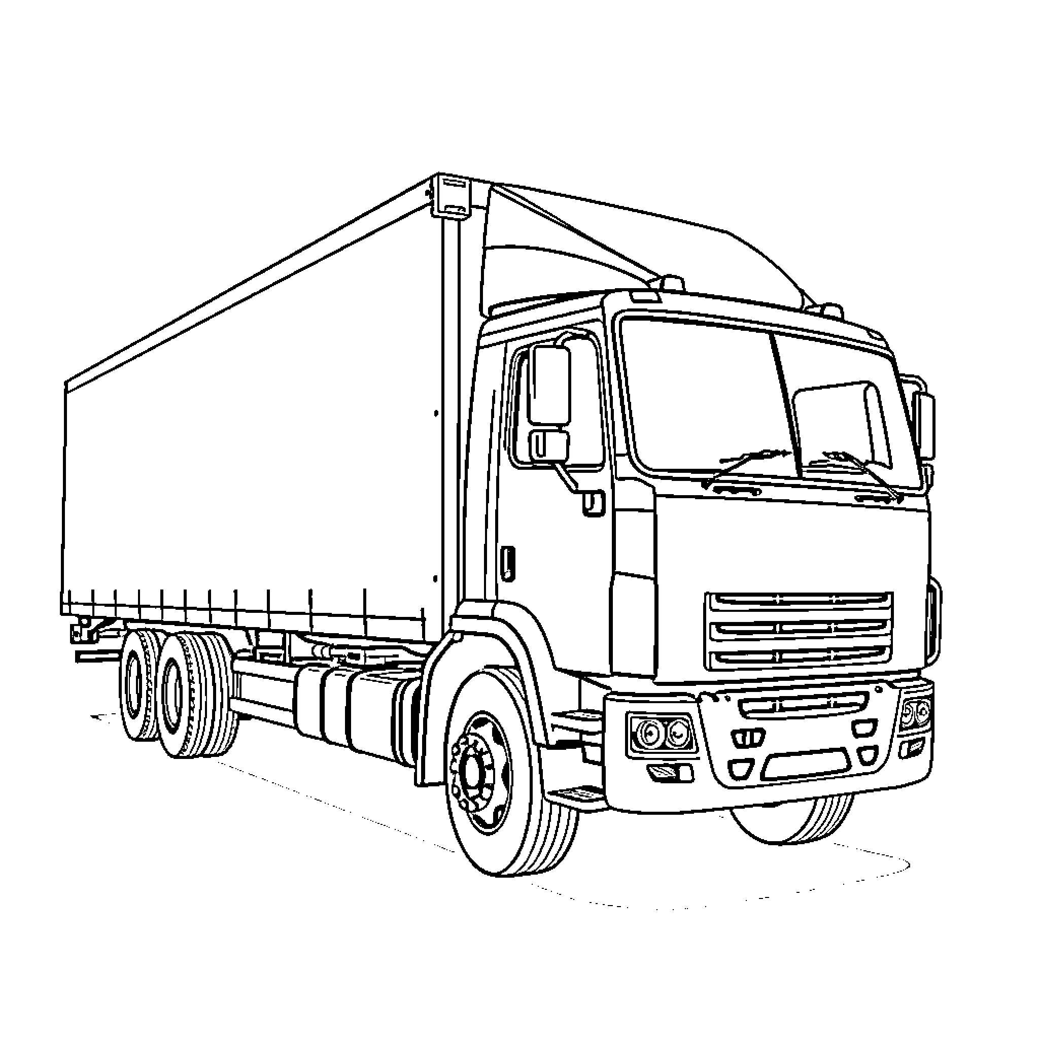Truck carrying cargo in motion Coloring Page (free black-and-white line drawing printable PDF for all, from beginners to advanced learners, including children, teens, adults, and seniors)