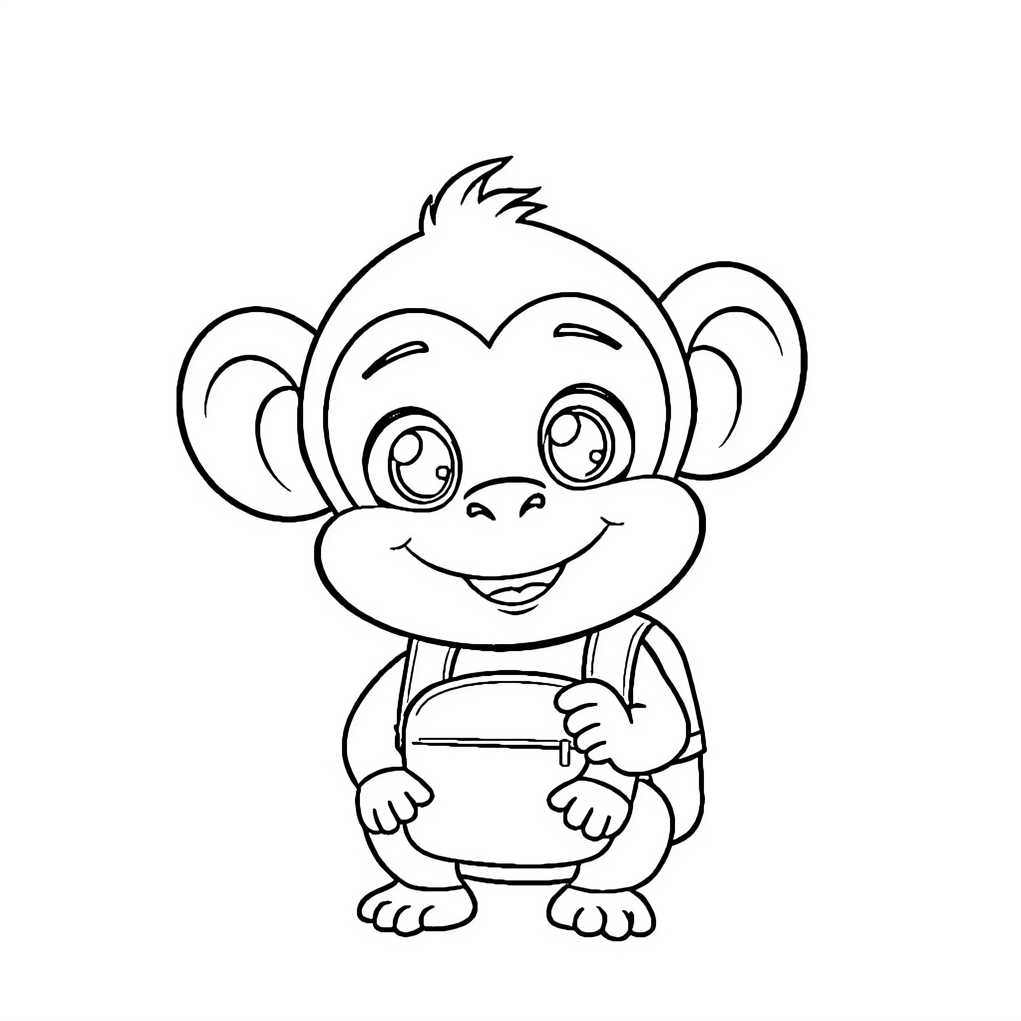 Monkey smiling happily with a book Coloring Page (free black-and-white line drawing printable PDF for all, from beginners to advanced learners, including children, teens, adults, and seniors)