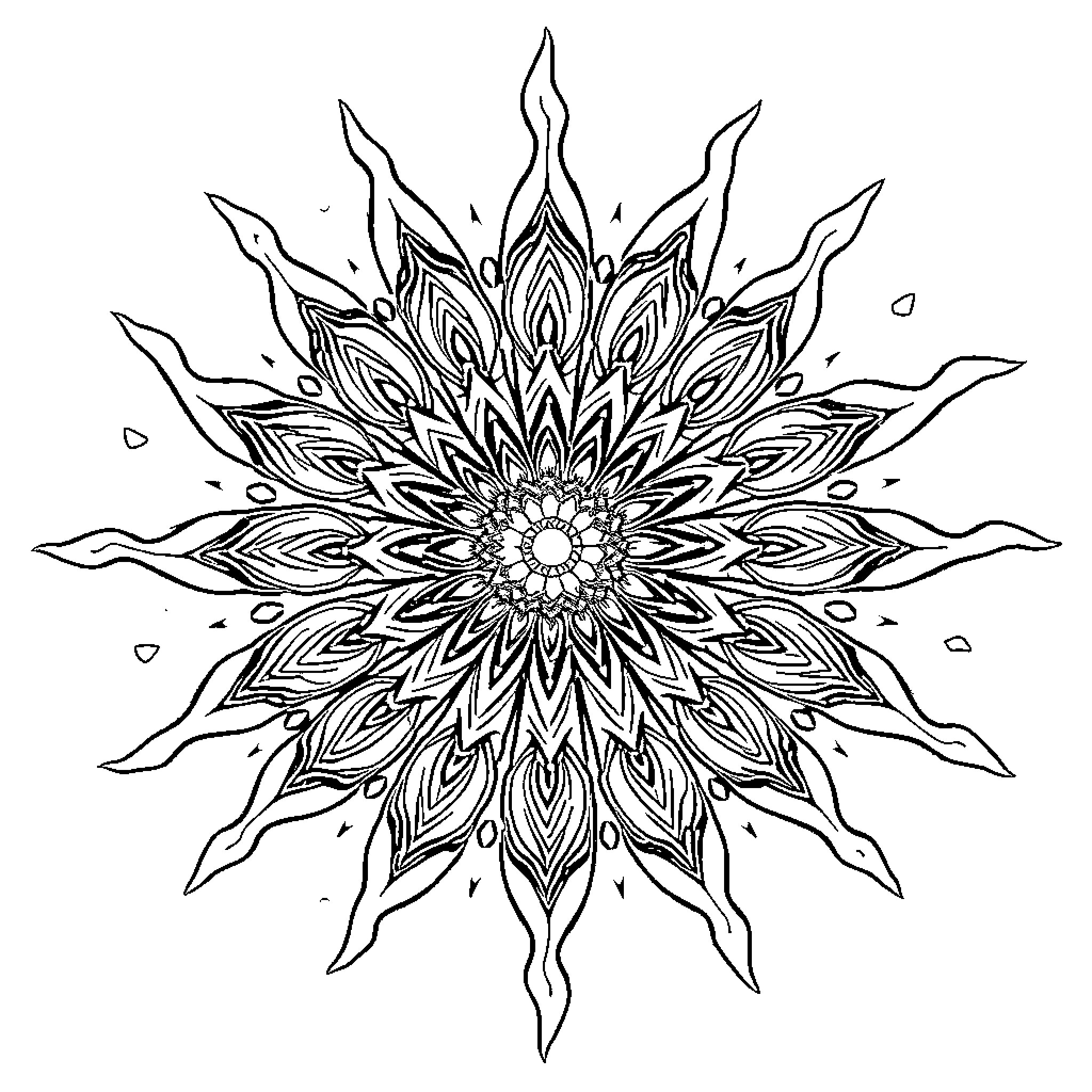 Mandala of intricate floral design Coloring Page (free black-and-white line drawing printable PDF for all, from beginners to advanced learners, including children, teens, adults, and seniors)