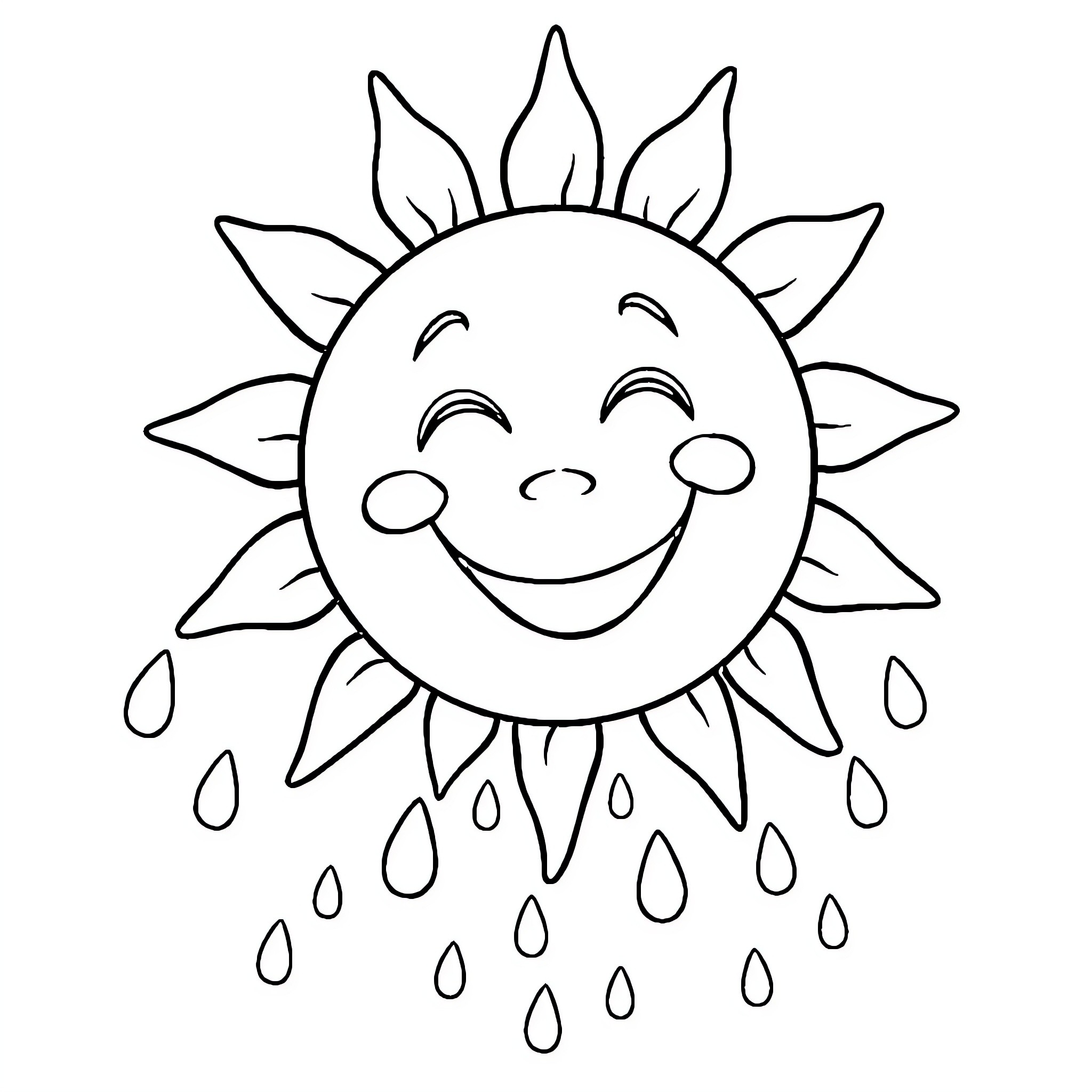 Sun shining with a happy expression Coloring Page (free black-and-white line drawing printable PDF for all, from beginners to advanced learners, including children, teens, adults, and seniors)