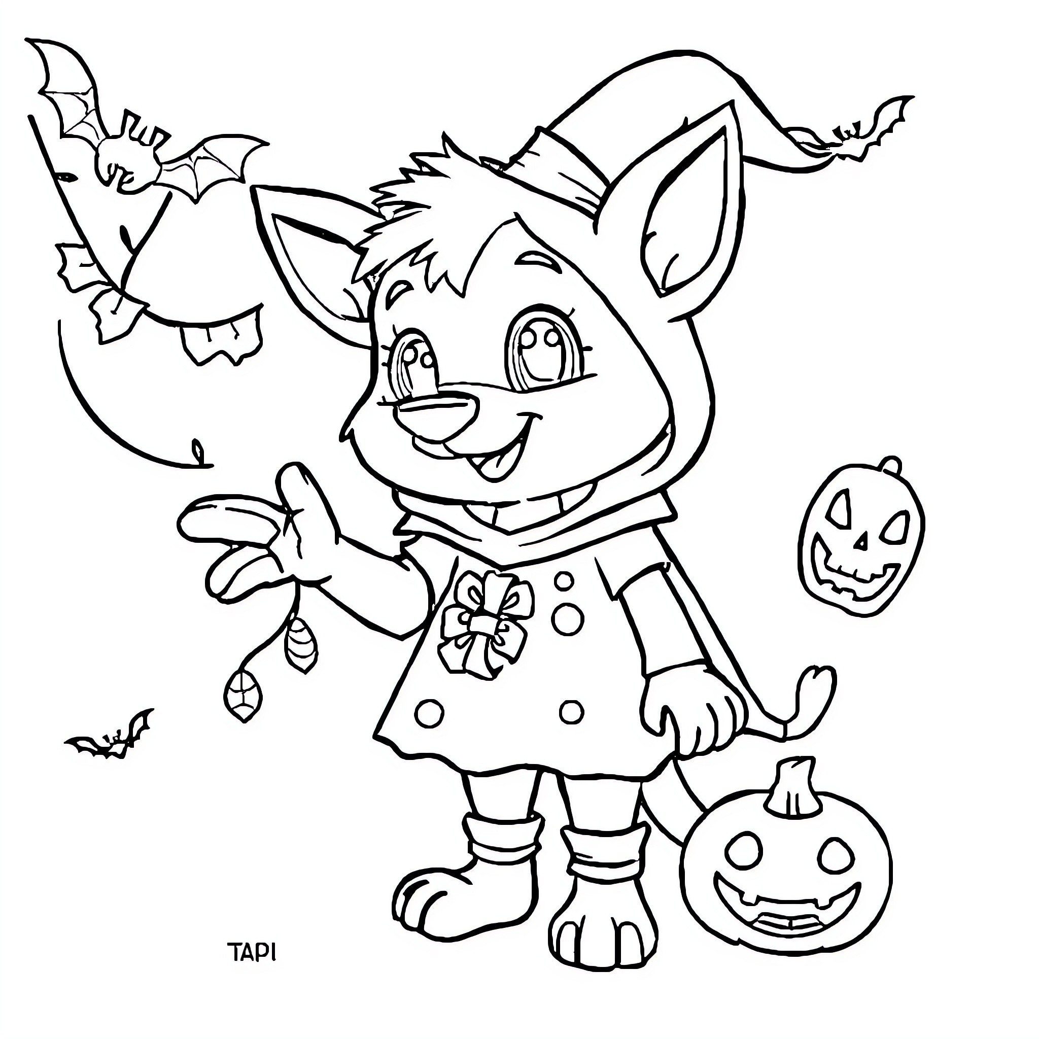 Bluey dresses up in Halloween costume Coloring Page (free black-and-white line drawing printable PDF for all, from beginners to advanced learners, including children, teens, adults, and seniors)