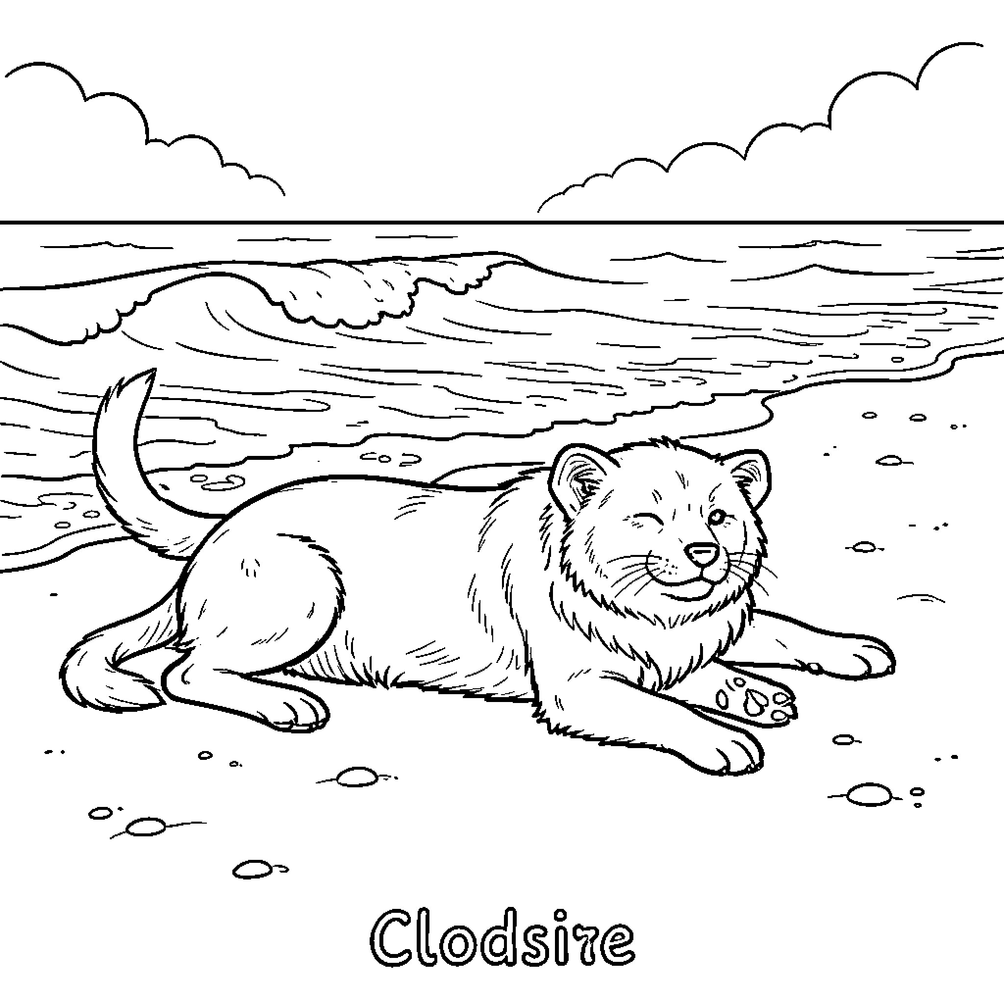 Clodsire relaxing peacefully on a sandy beach Coloring Page (free black-and-white line drawing printable PDF for all, from beginners to advanced learners, including children, teens, adults, and seniors)