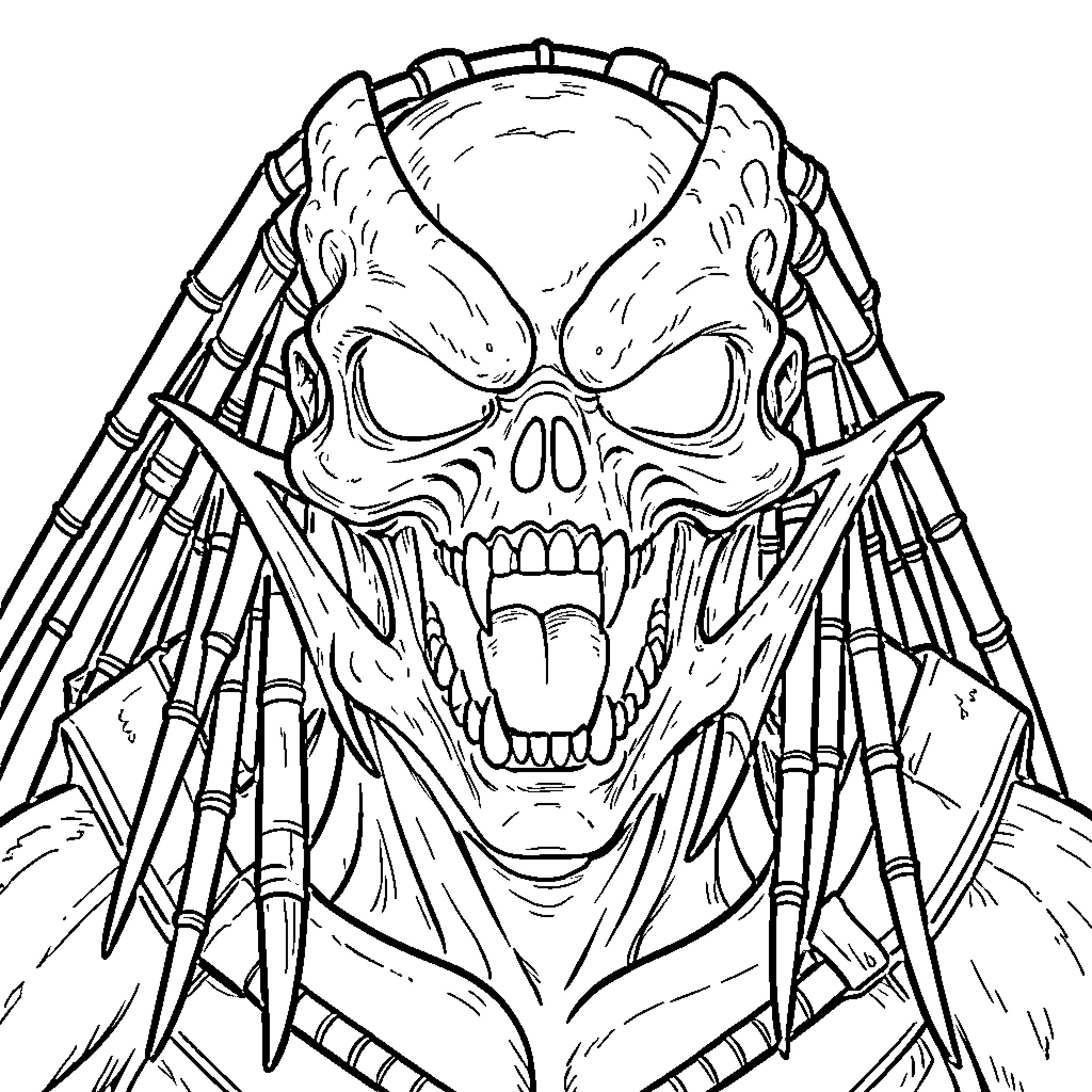 Predator roaring with an intense and fierce expression Coloring Page (free black-and-white line drawing printable PDF for all, from beginners to advanced learners, including children, teens, adults, and seniors)