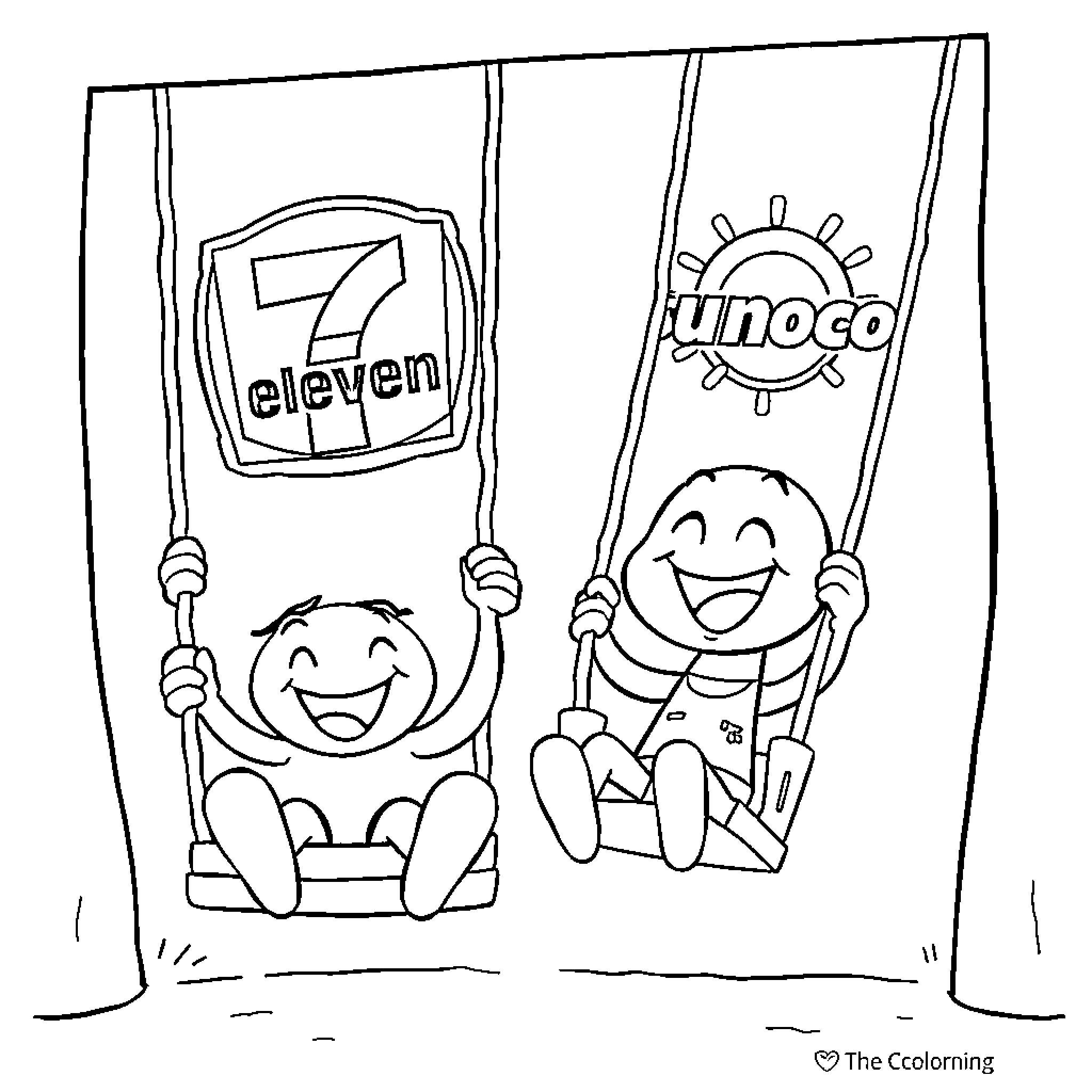 Character celebrating with flags and logos Coloring Page (free black-and-white line drawing printable PDF for all, from beginners to advanced learners, including children, teens, adults, and seniors)