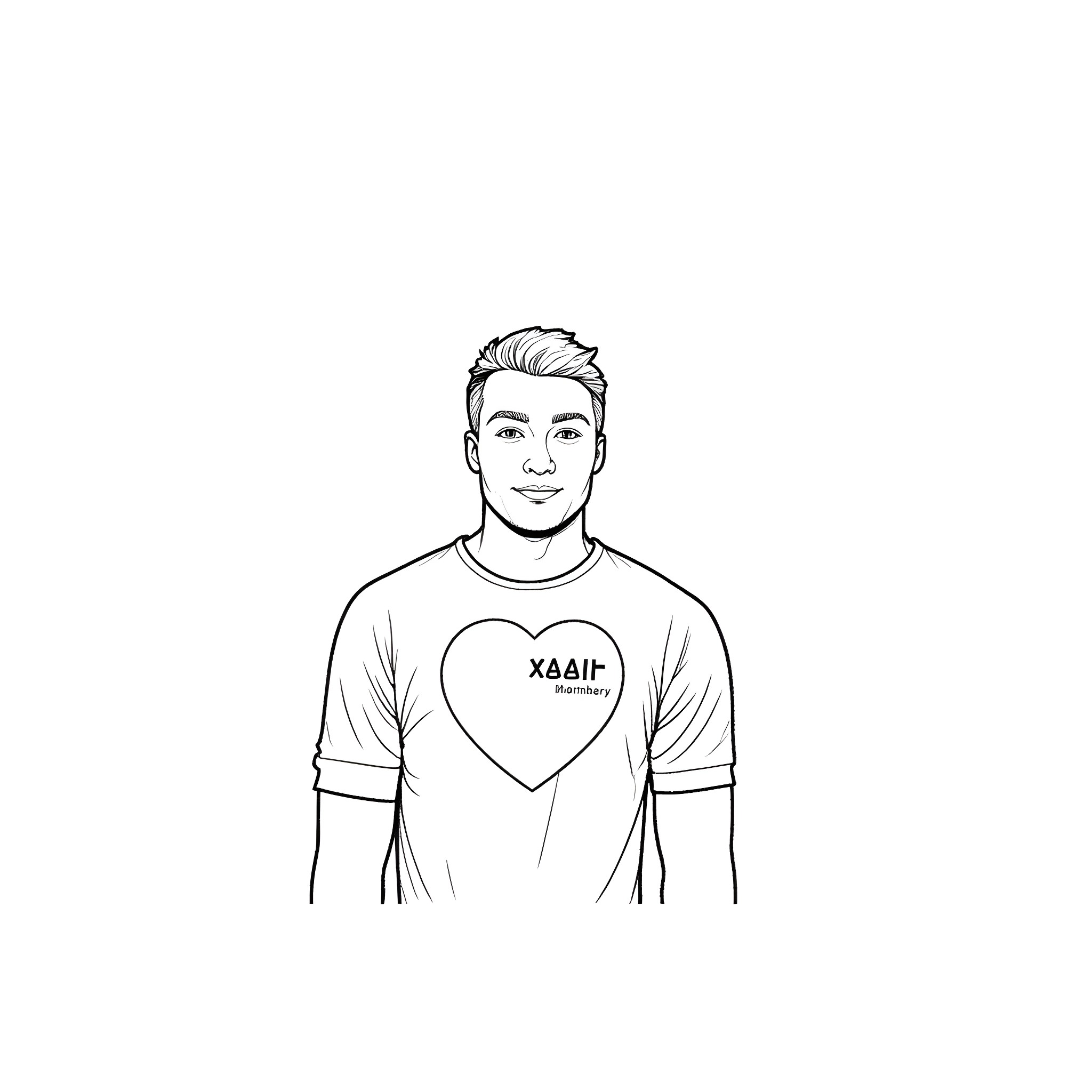 Lamine smiling in a heart-printed shirt Coloring Page (free black-and-white line drawing printable PDF for all, from beginners to advanced learners, including children, teens, adults, and seniors)