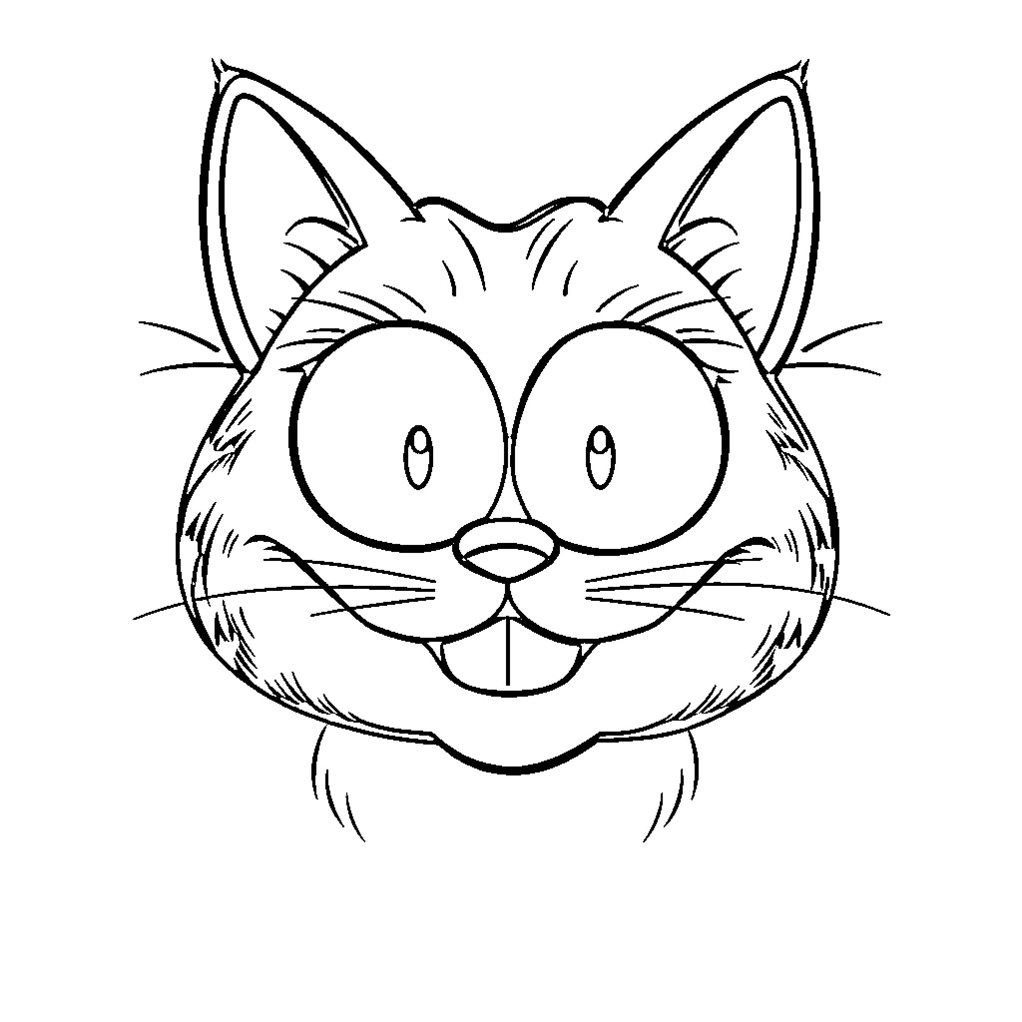 Garfield's Silly Cat Face Expression Coloring Page (free black-and-white line drawing printable PDF for all, from beginners to advanced learners, including children, teens, adults, and seniors)