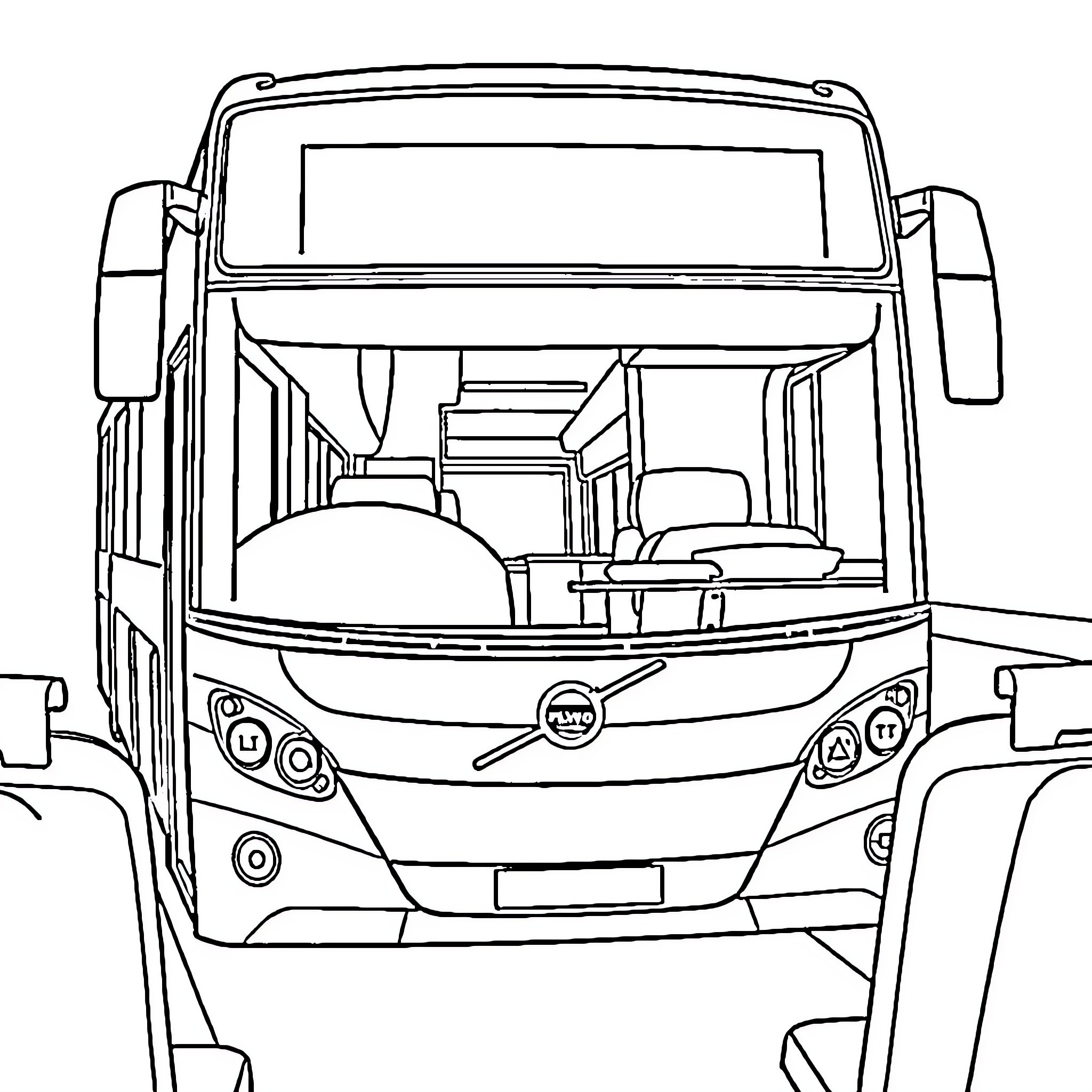 Bus with open door and interior view Coloring Page (free black-and-white line drawing printable PDF for all, from beginners to advanced learners, including children, teens, adults, and seniors)