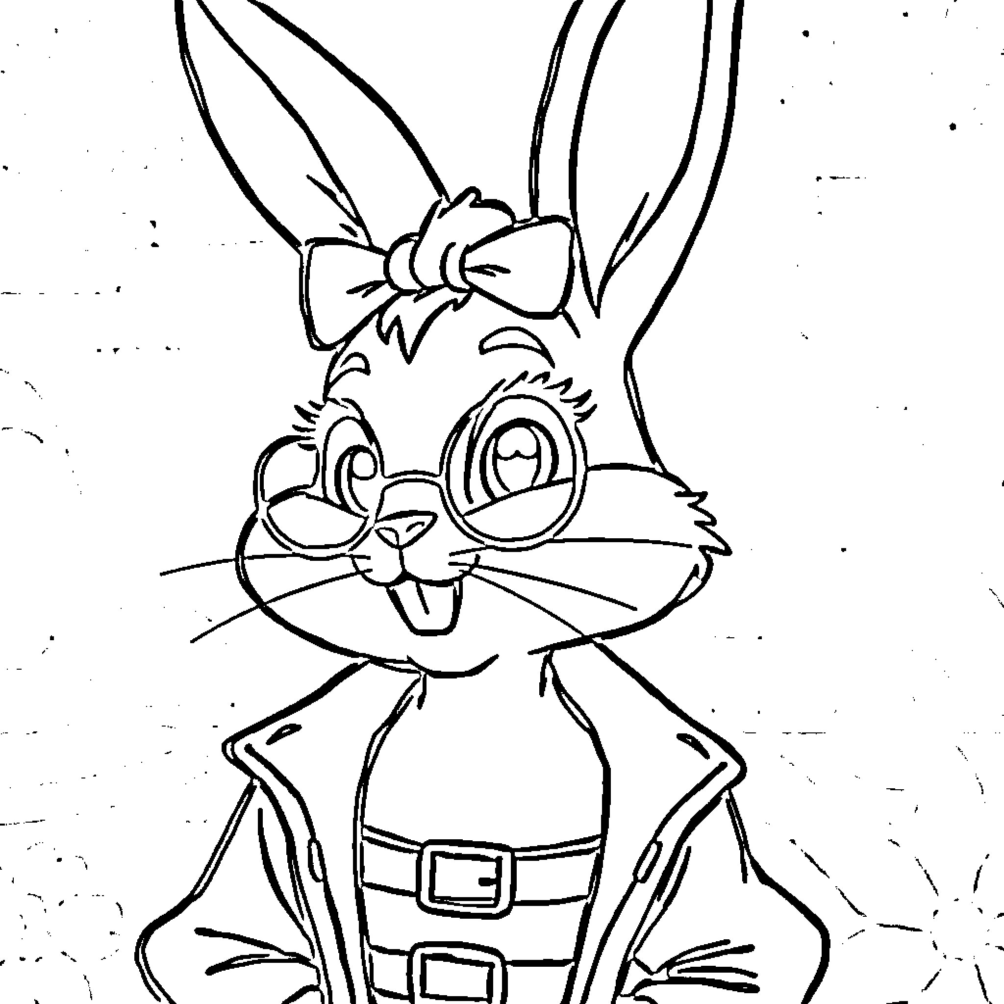 Lola Bunny smiling in a bow tie outfit Coloring Page (free black-and-white line drawing printable PDF for all, from beginners to advanced learners, including children, teens, adults, and seniors)