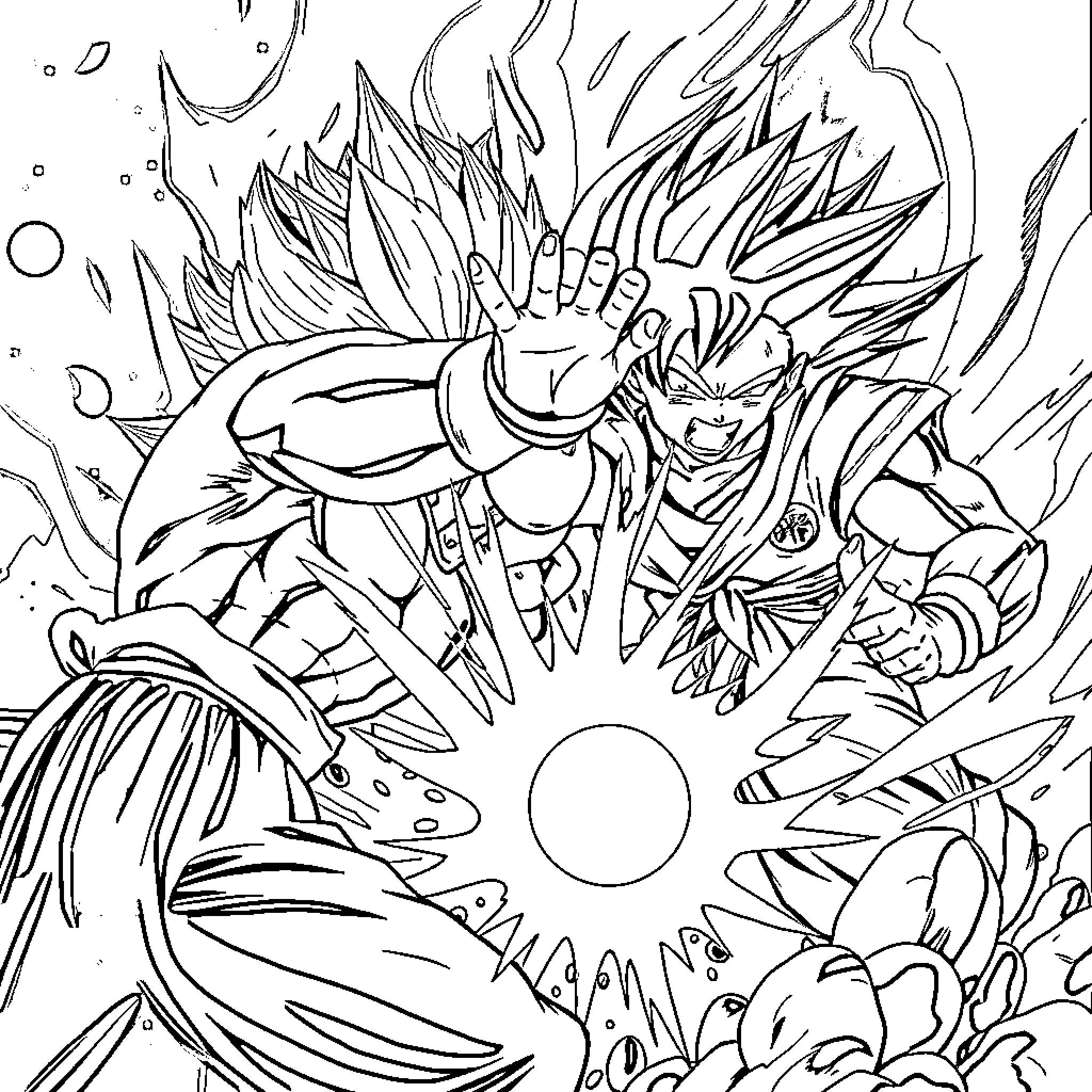 Superthing breaking through chaotic energy field Coloring Page (free black-and-white line drawing printable PDF for all, from beginners to advanced learners, including children, teens, adults, and seniors)