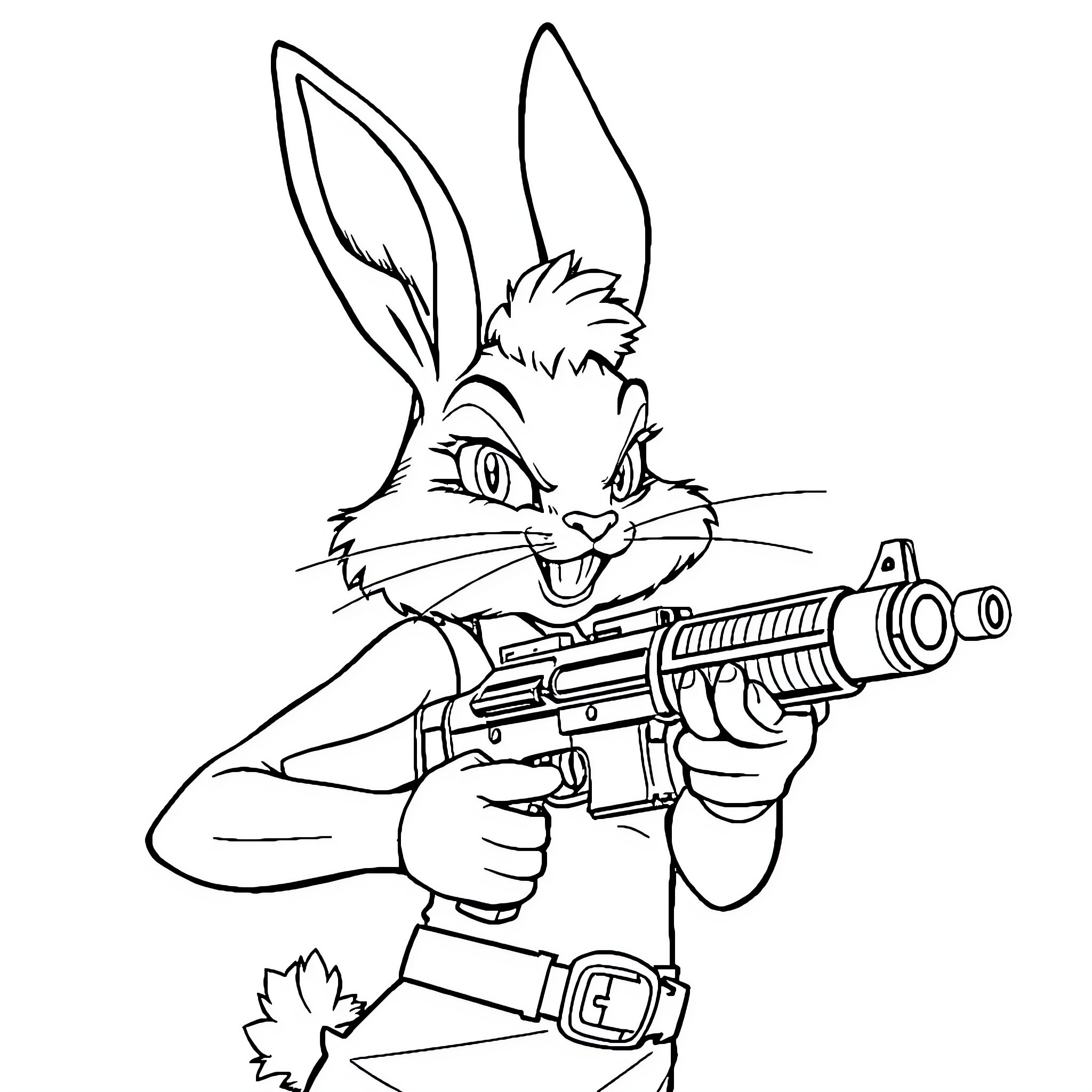 Lola Bunny wielding a powerful weapon Coloring Page (free black-and-white line drawing printable PDF for all, from beginners to advanced learners, including children, teens, adults, and seniors)