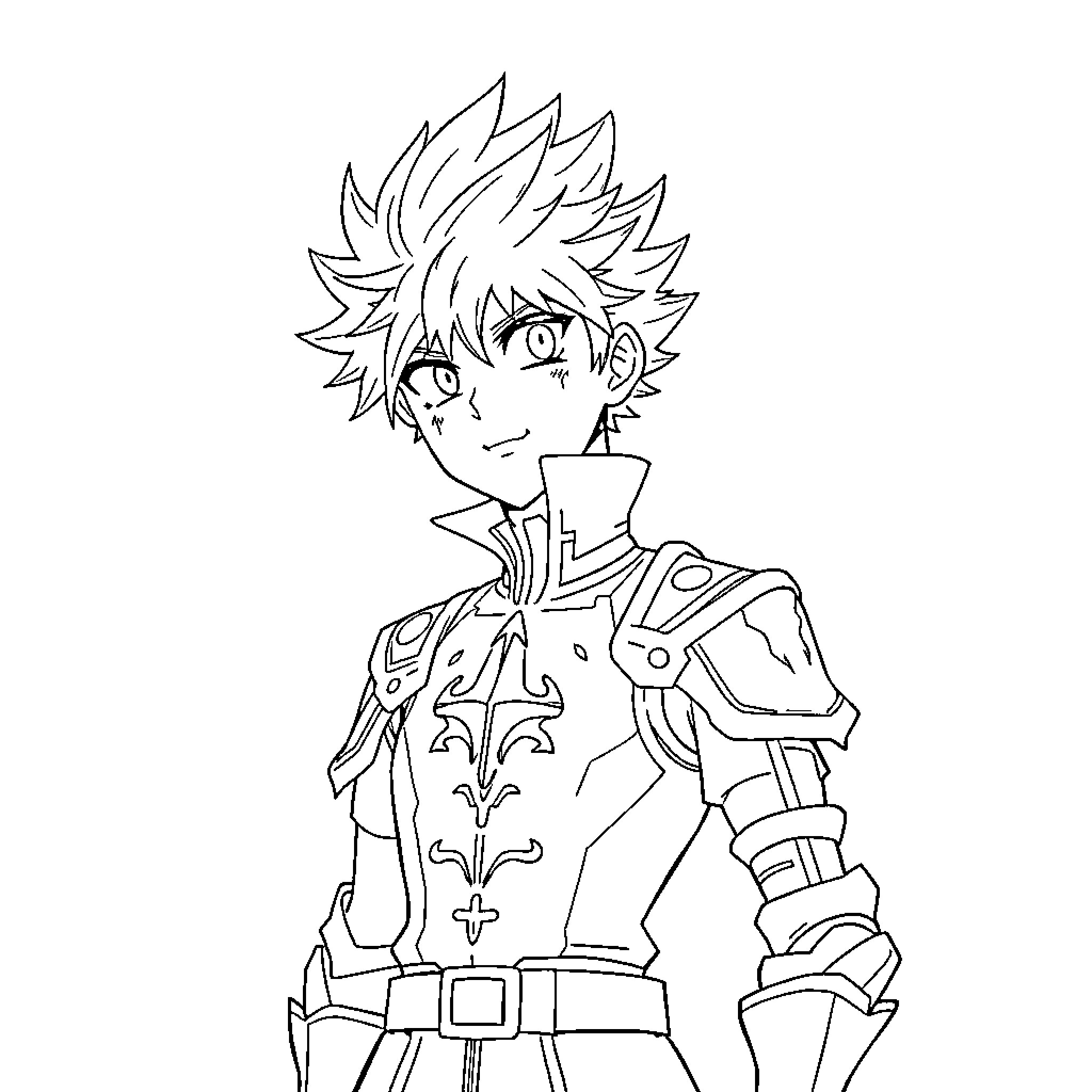 Asta's Adventurous Anime Persona Coloring Page (free black-and-white line drawing printable PDF for all, from beginners to advanced learners, including children, teens, adults, and seniors)