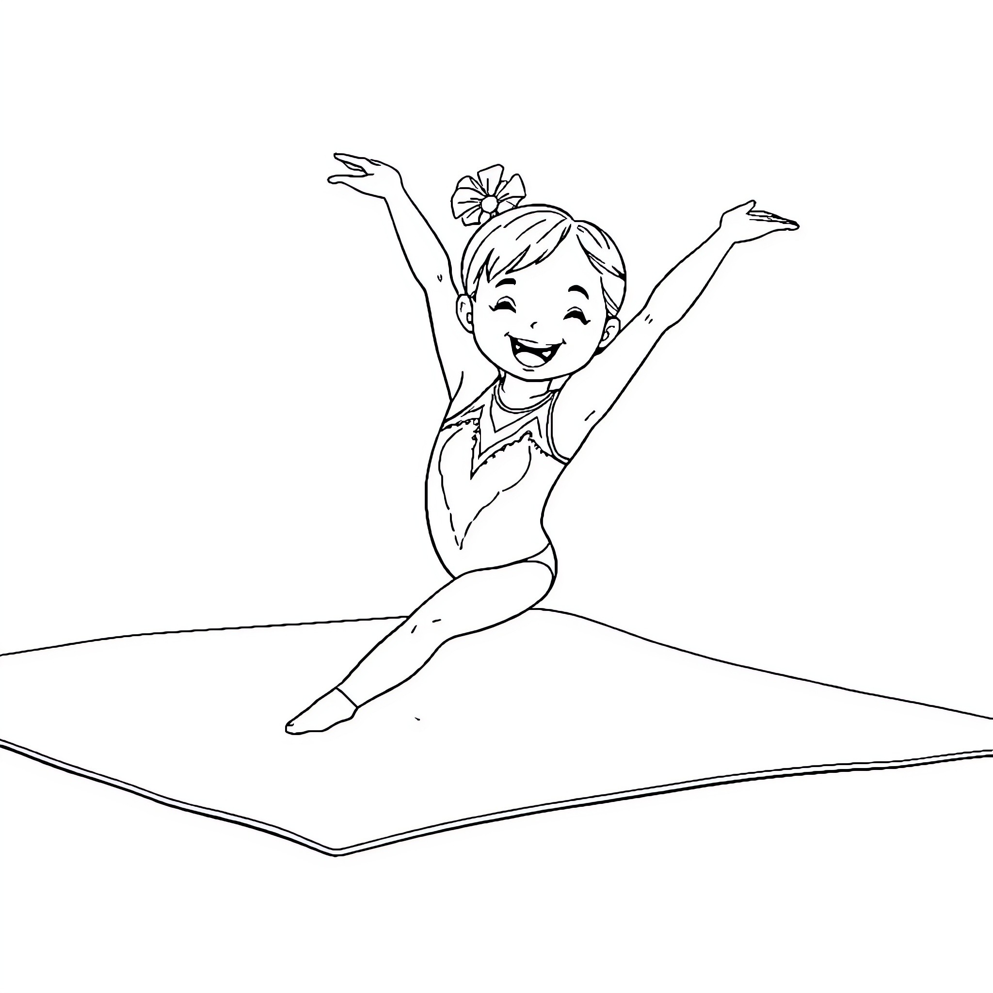 Girl Performing Joyful Dance on Stage Coloring Page (free black-and-white line drawing printable PDF for all, from beginners to advanced learners, including children, teens, adults, and seniors)